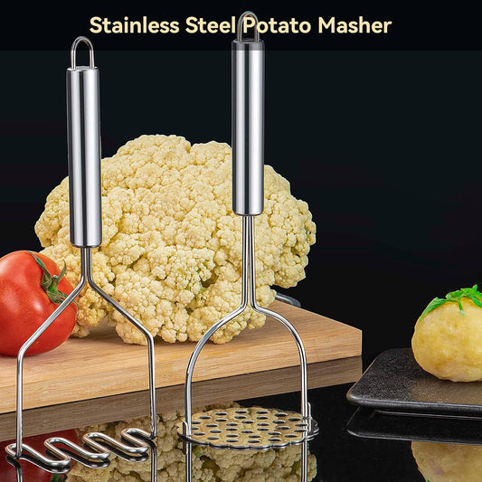 2 Pcs Potato Smasher, Mashed Potato Masher, Stainless Steel Masher Kitchen Tool for Avocado, Bean, Fruit, Vegetables, Food