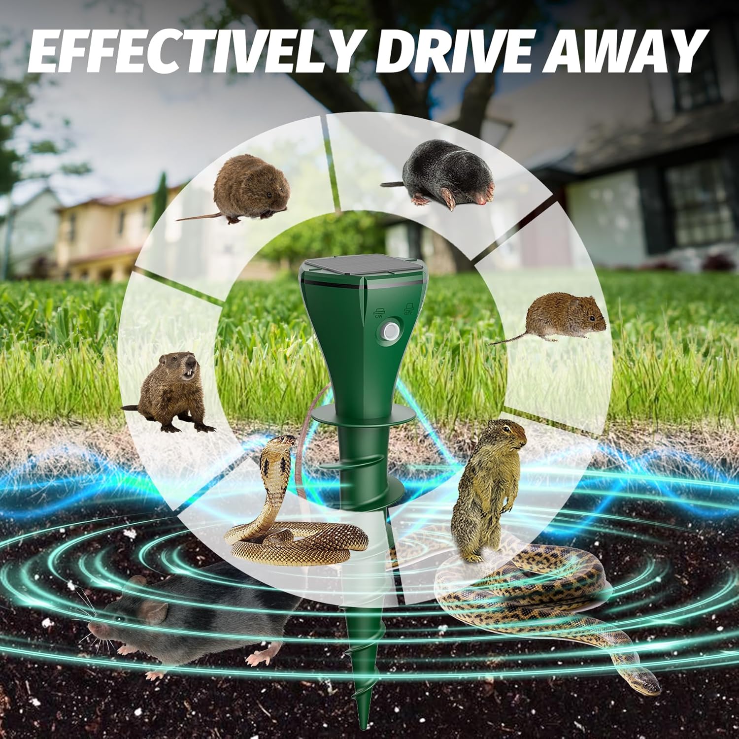 8 Packs Mole Repeller for Lawns, Solar Powered Vole Repellent Ultrason