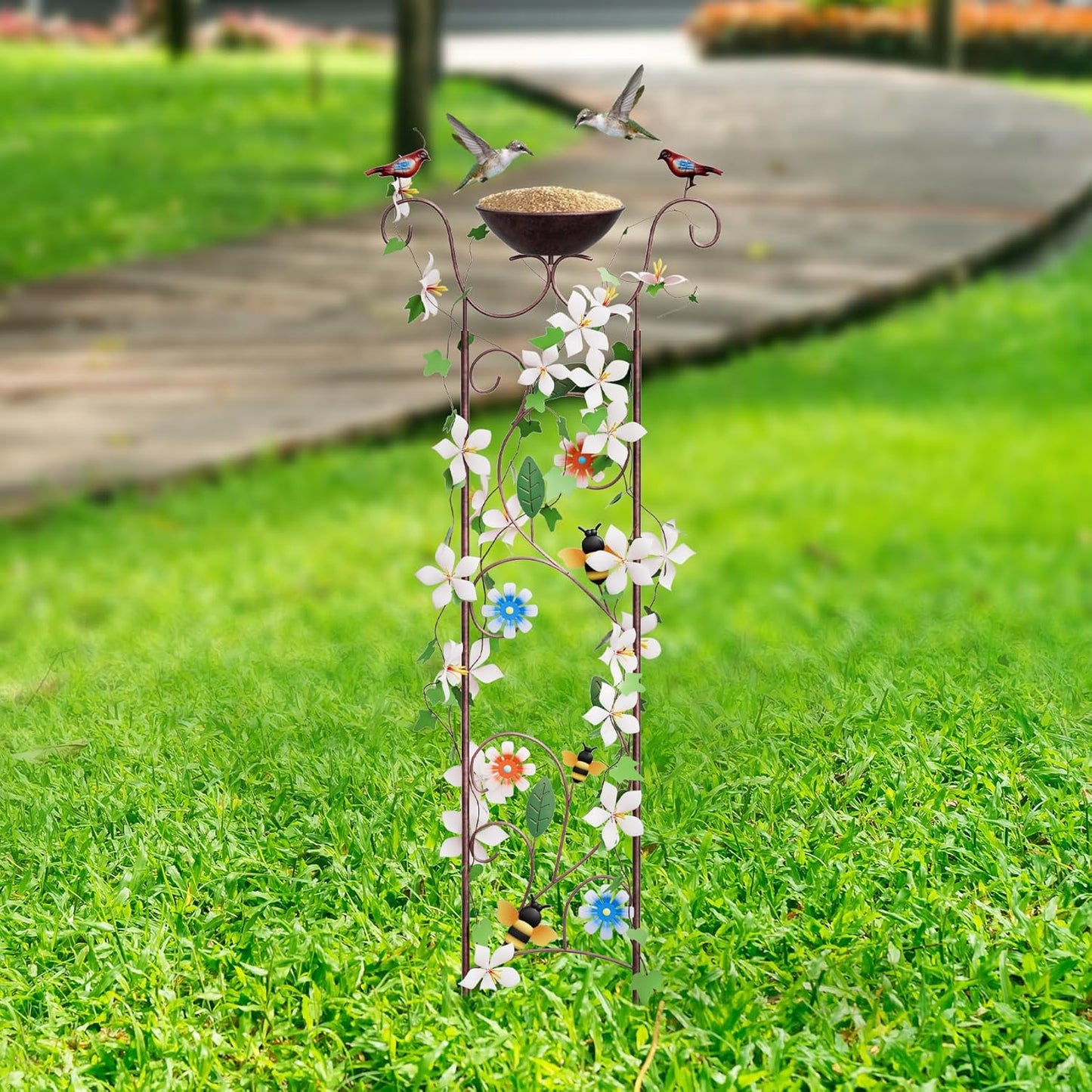 Bird Bath for Outside - Antique Iron Bird Bath with Trellis,Detachable