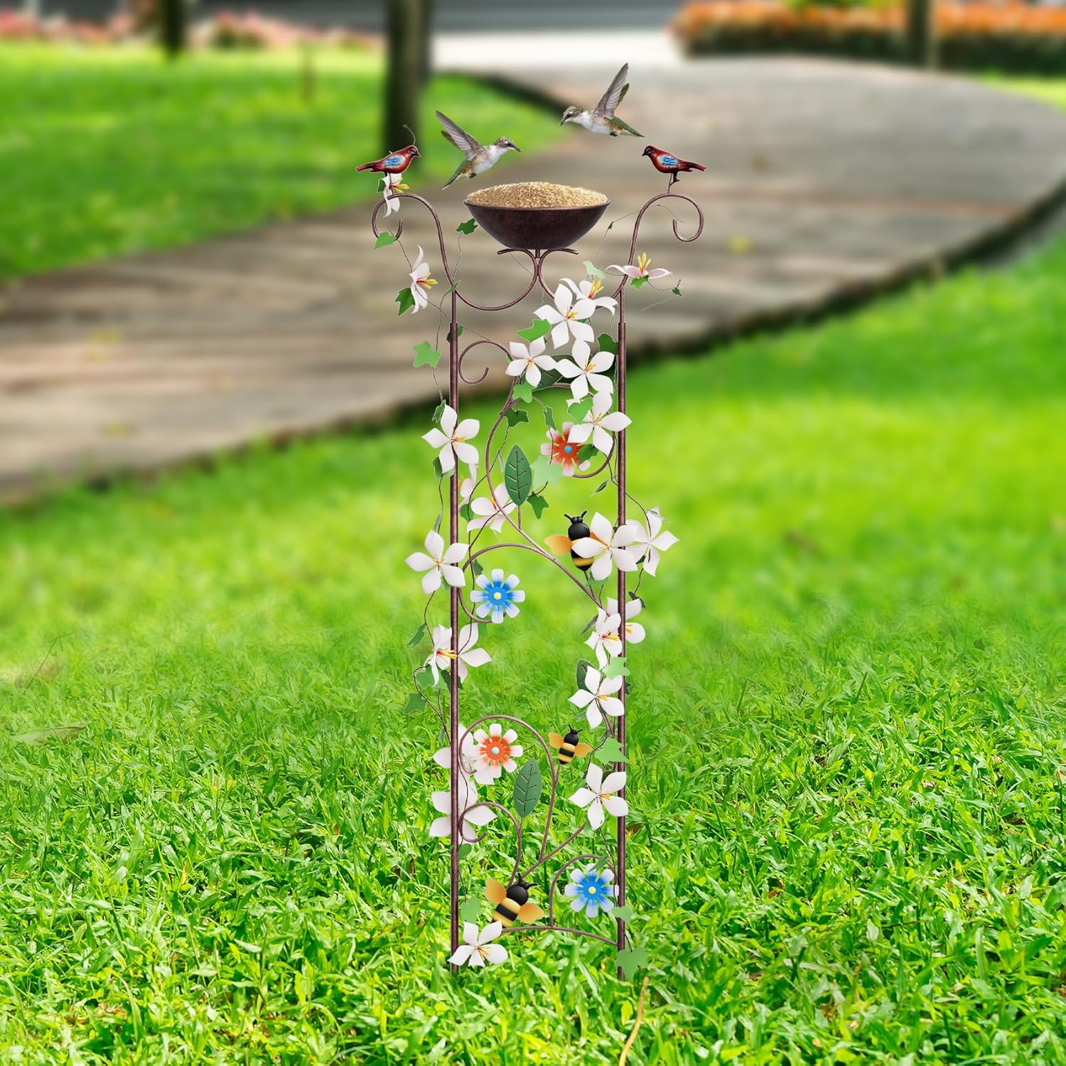 Bird Bath for Outside - Antique Iron Bird Bath with Trellis,Detachable