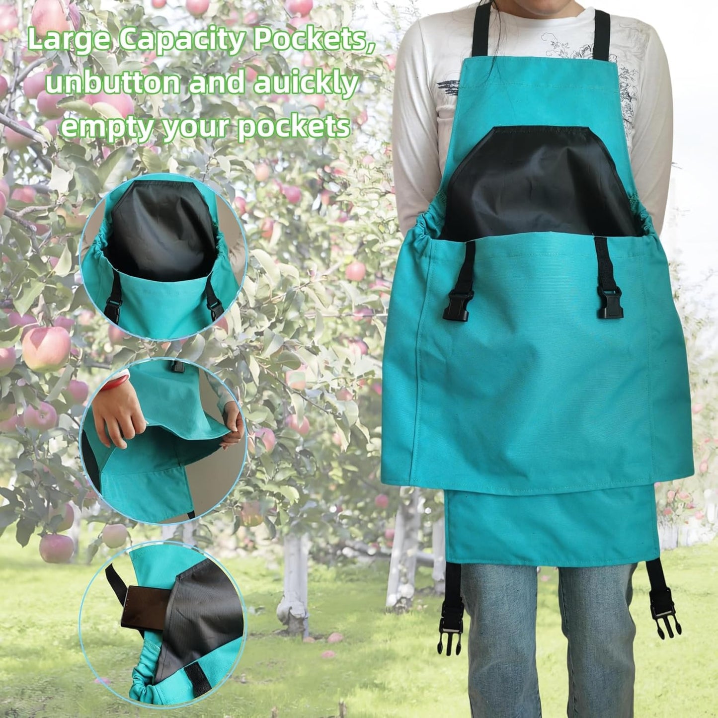 Gardening Aprons for Women and Men with Big Pockets - Picker Picking Tools for Harvesting, Green