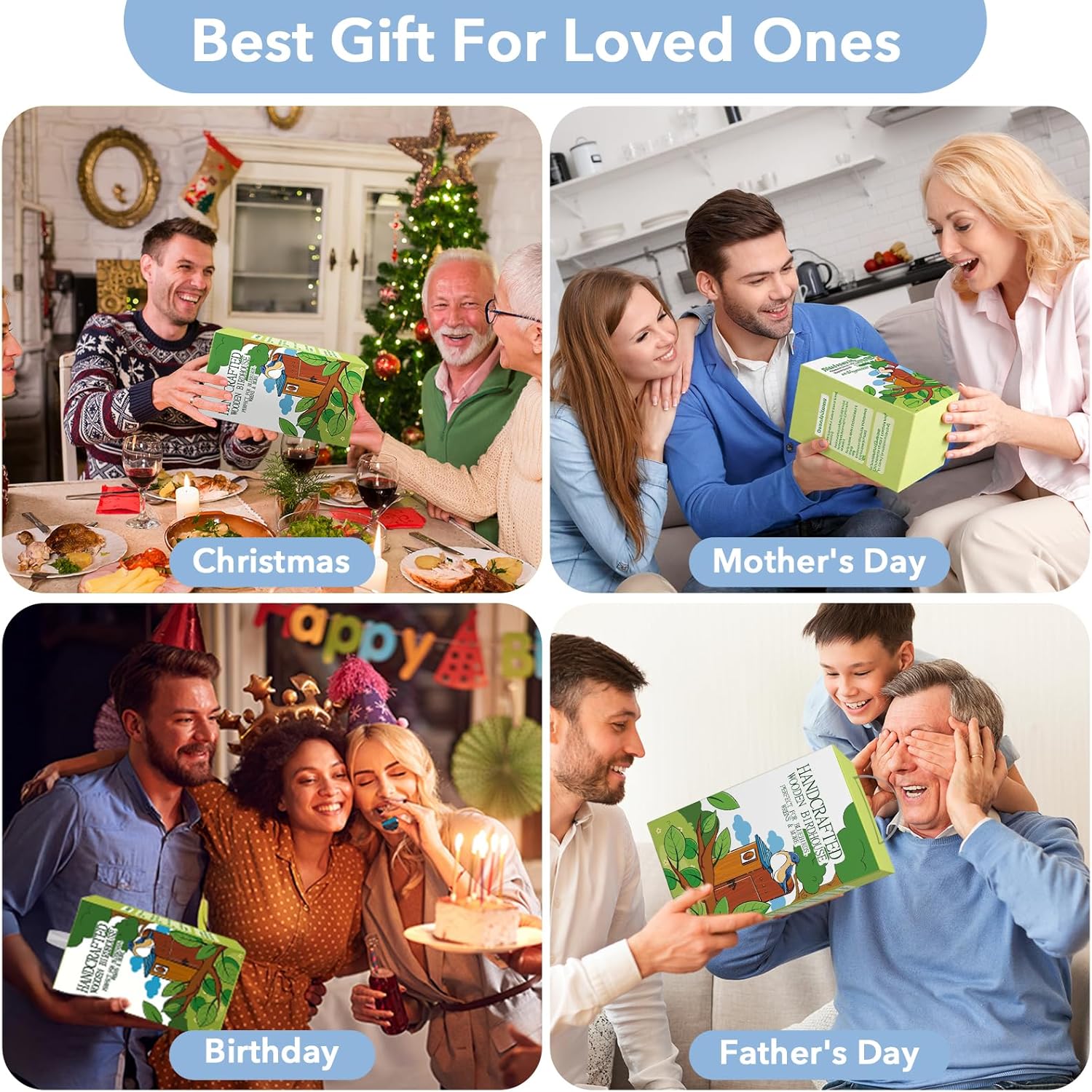 Blue Bird Houses for Outside with Gift Box - Durable Birdhouses for Ou