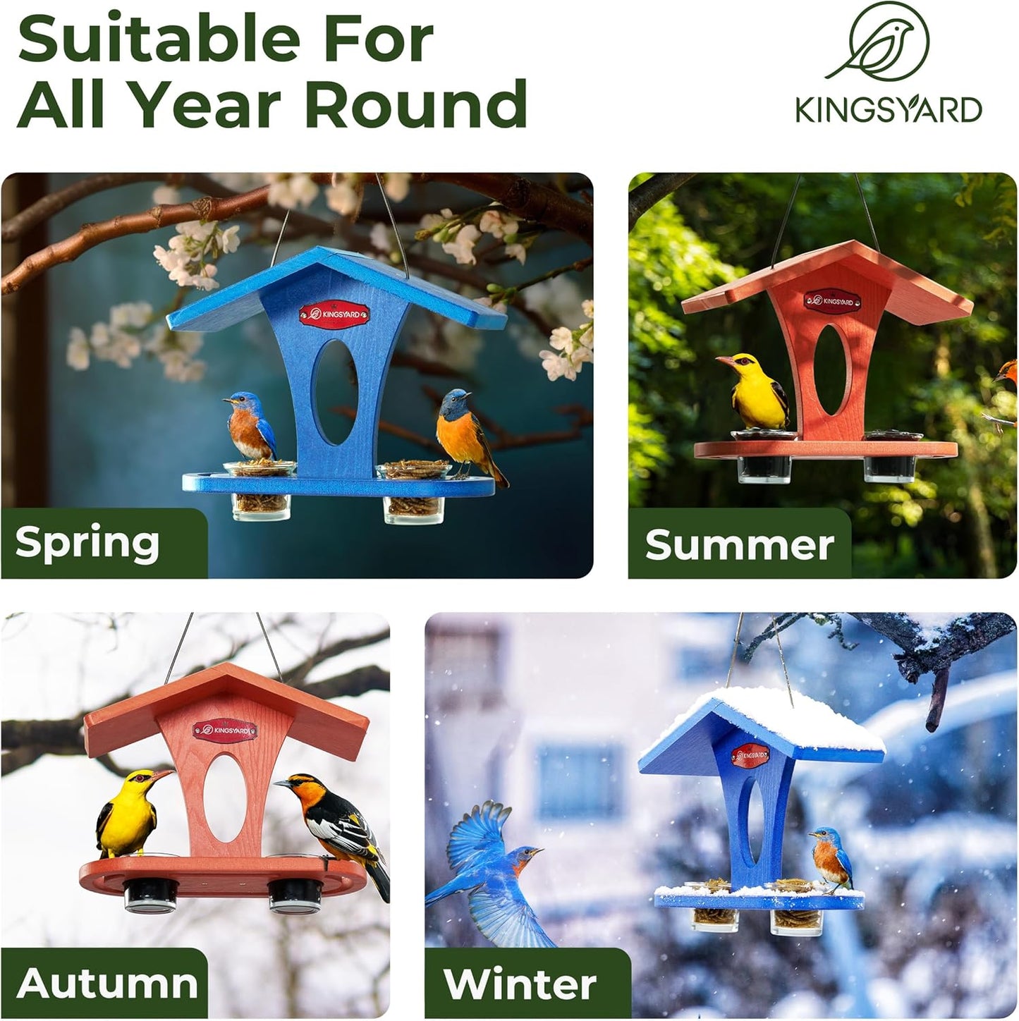 Kingsyard Bird Feeder for Outdoor Hanging, Recyceled Plastic Oriole Jelly Feeder, Two Dishes w/ 5 oz, Durable & Weatherproof, for Bird Lovers, Orange