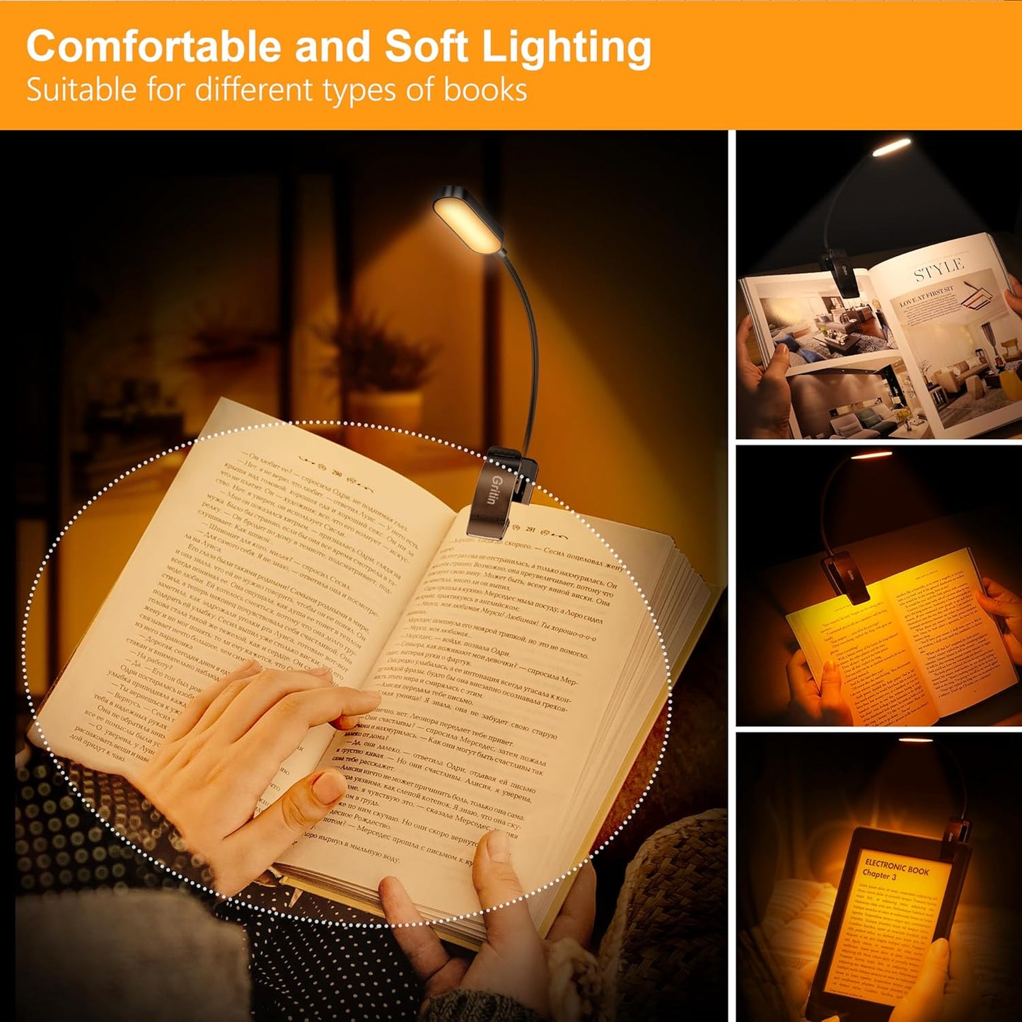 Gritin 16 LED Rechargeable Book Light for Reading in Bed- Eye Caring 3