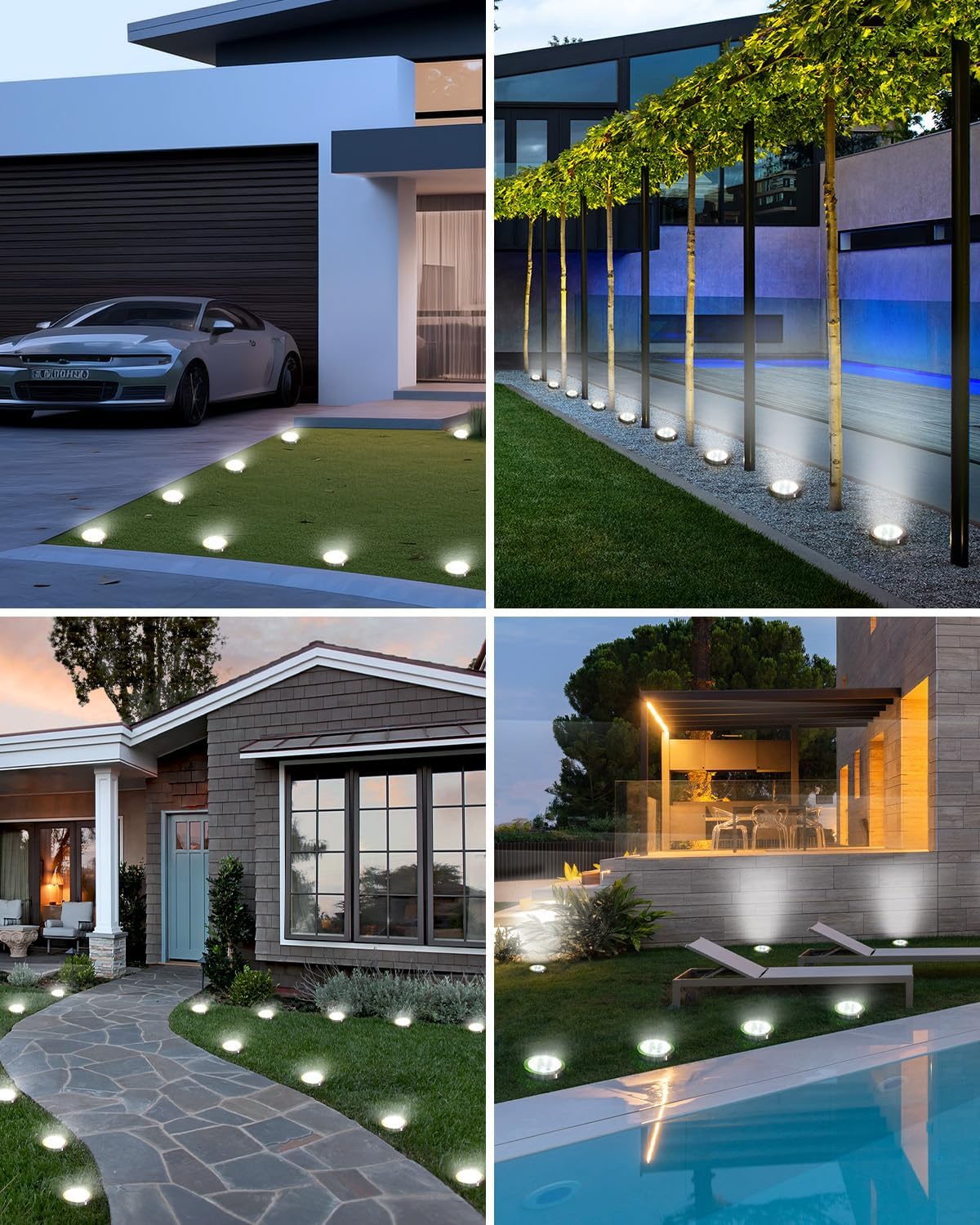 btfarm 16 Pack Solar Lights Outdoor, 8 LED Solar Ground Lights IP65 Wa