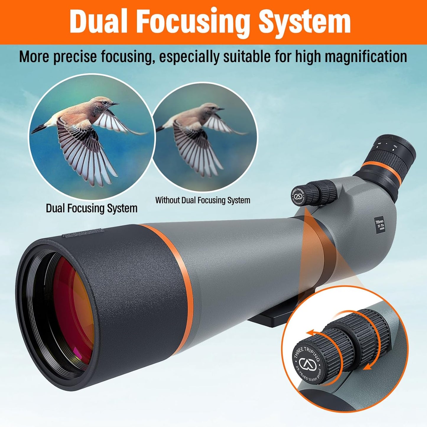 Spotting Scope 25-75x85, Dual Focusing Spotting Scopes with BAK4 Prism & FMC Lens, Tripod, Phone Adapter and Carrying Case, Spotter Scope for targeting, Bird Watching, Wildlife