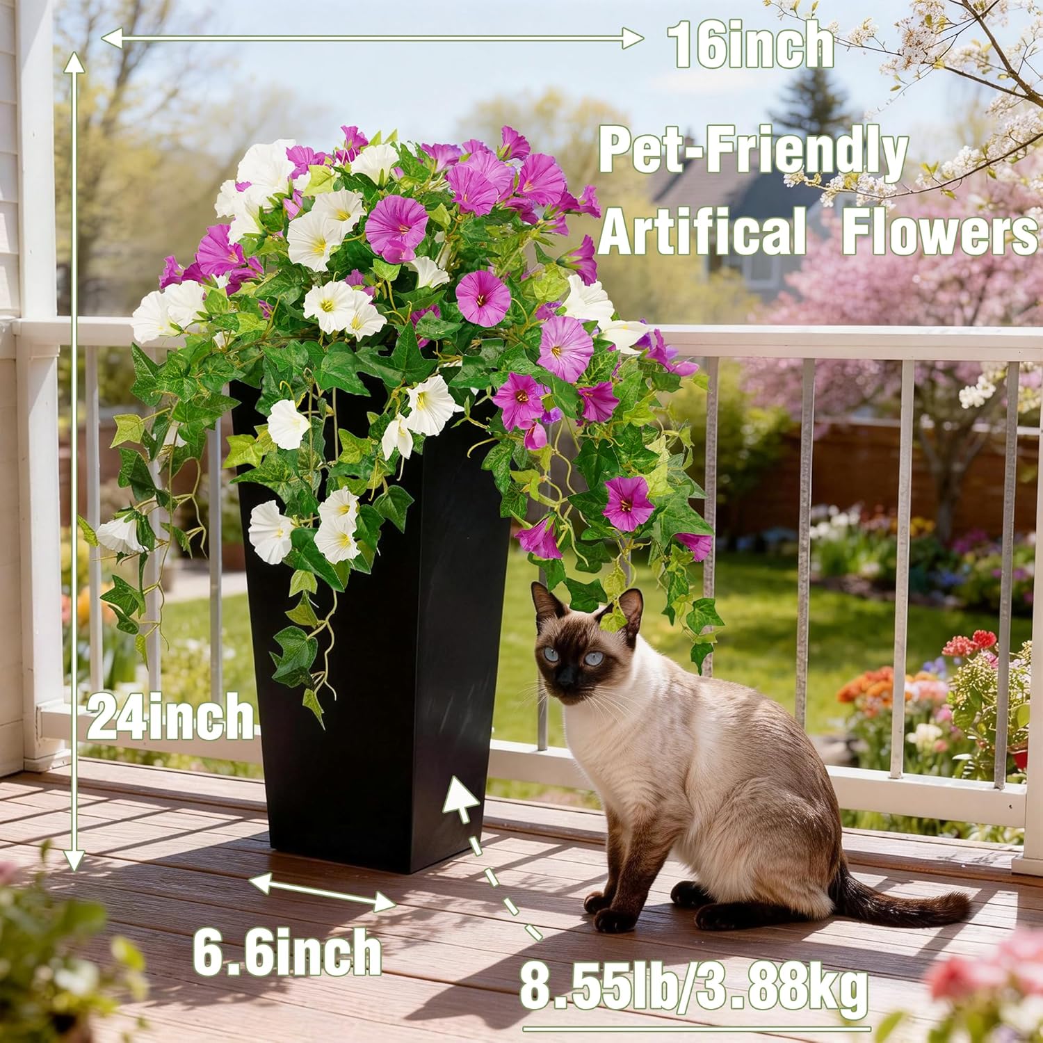 Artificial Petunias with Pot & Hole Board, 2 Pack UV Resistant Silk Fl