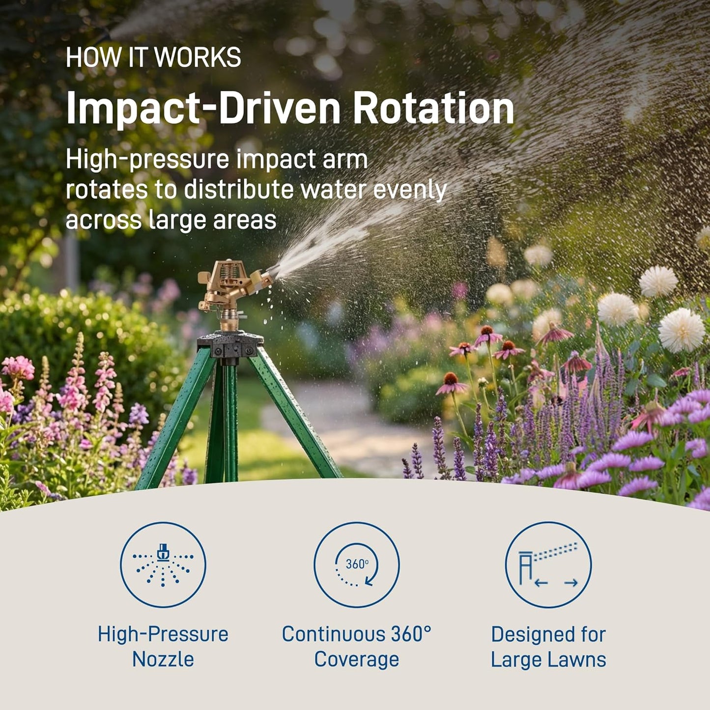 Orbit 56667Z Tripod Lawn Zinc Impact Sprinkler - 360 Degree Rotating S