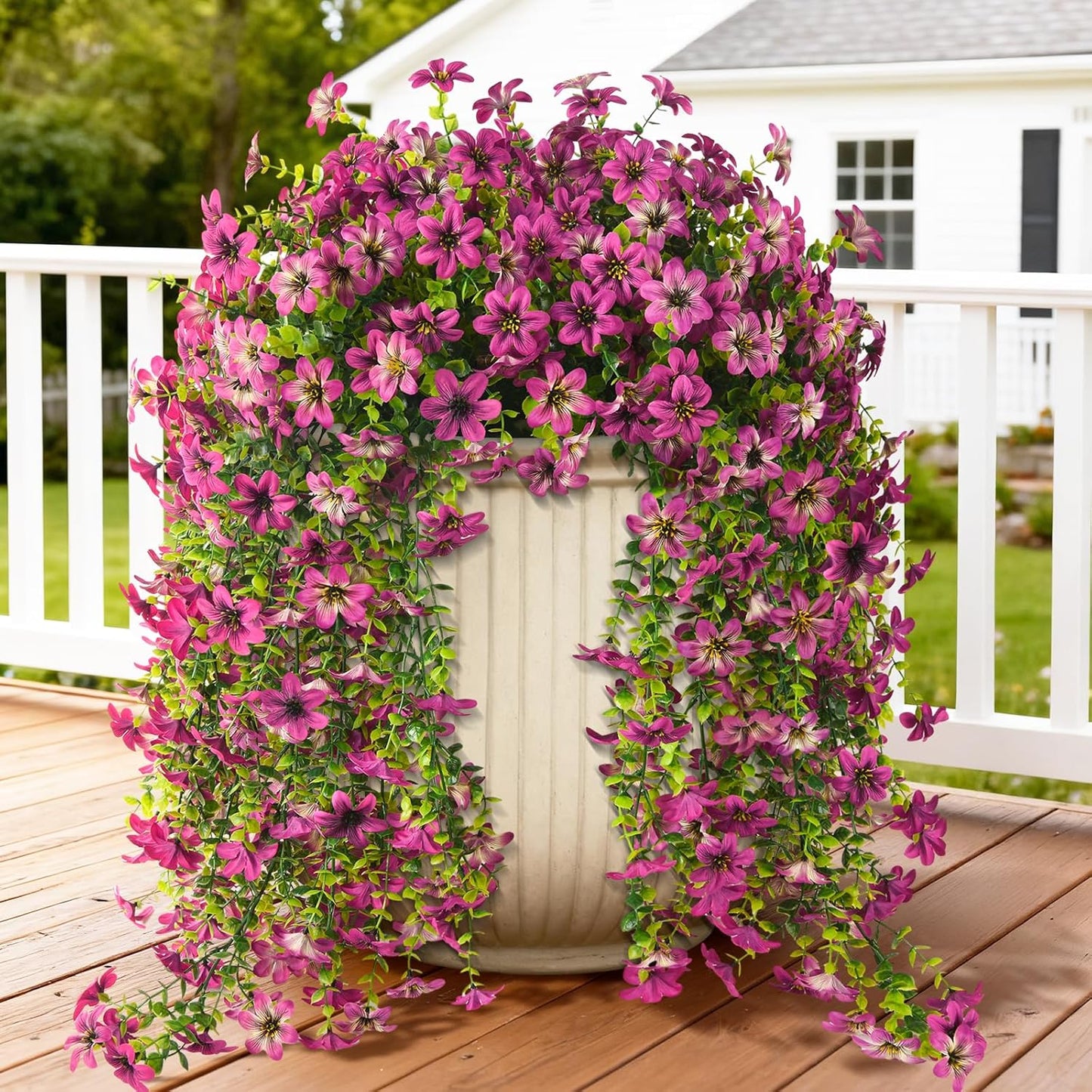 Artificial Hanging Flowers Plants for Outdoor Spring Decoration, 2PCS Faux Silk Daisy UV Resistant Look Real for Outside Home Indoor Planter Porch Garden Yard Decor(Light Purple Red)