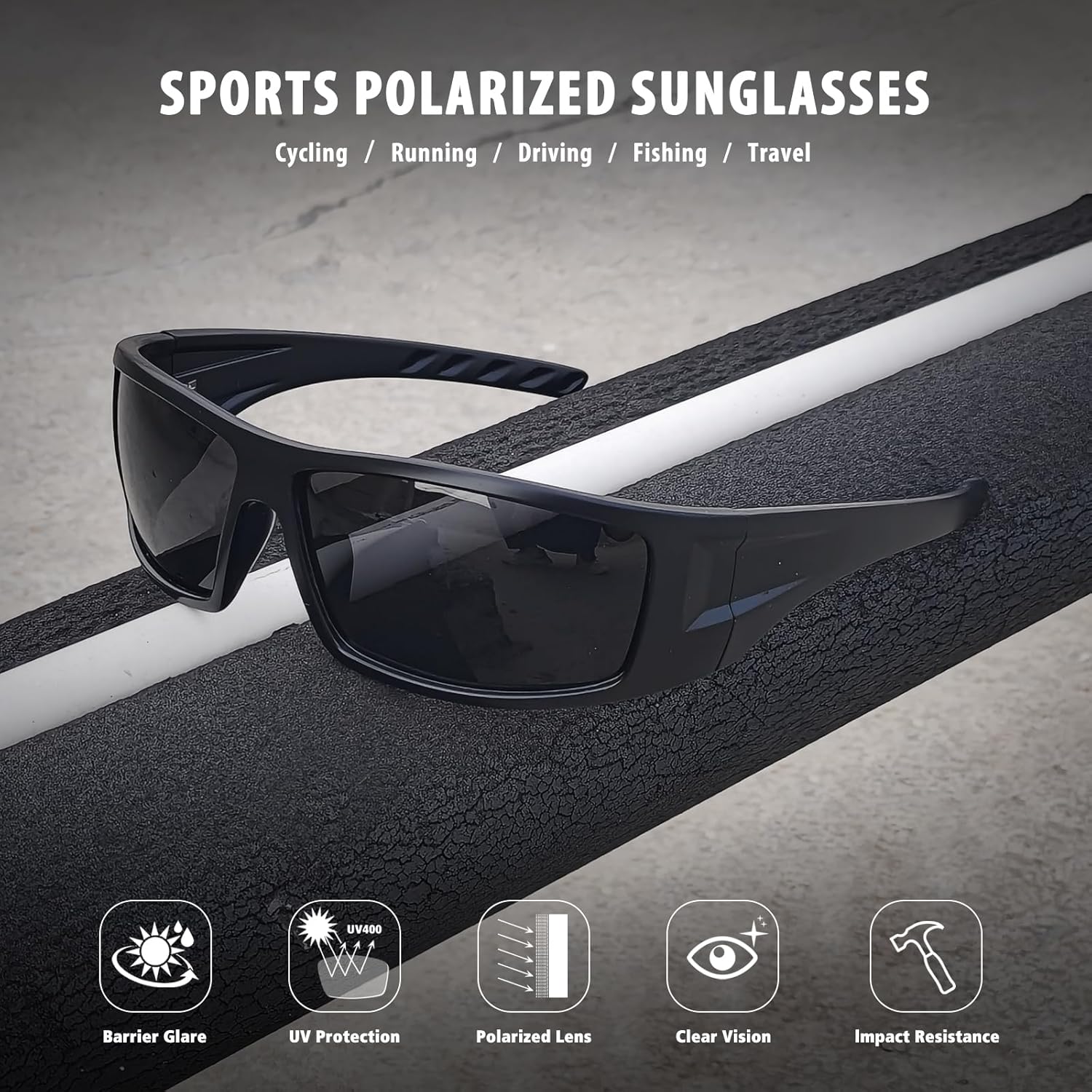 Polarized Sports Sunglasses for Men Women Unbreakable Frame Cycling Fi