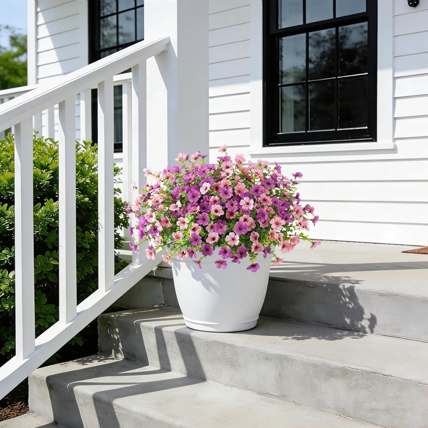 Artificial Fake Plants Flowers for Outdoor Spring Decor, 12 Bundles Faux Silk Mums for Planter Pot Colorful UV Resistant Look Real for Front Door Porch Patio Outside Yard(Purple Pink)