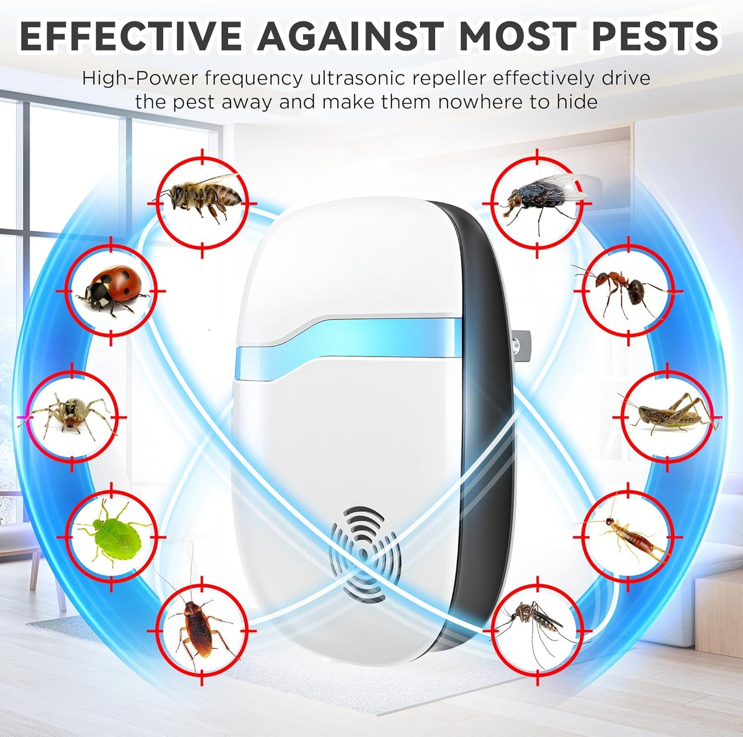 (2026 Upgraded) Ultrasonic Insect & Pest Indoor Repeller - Stronger Dr