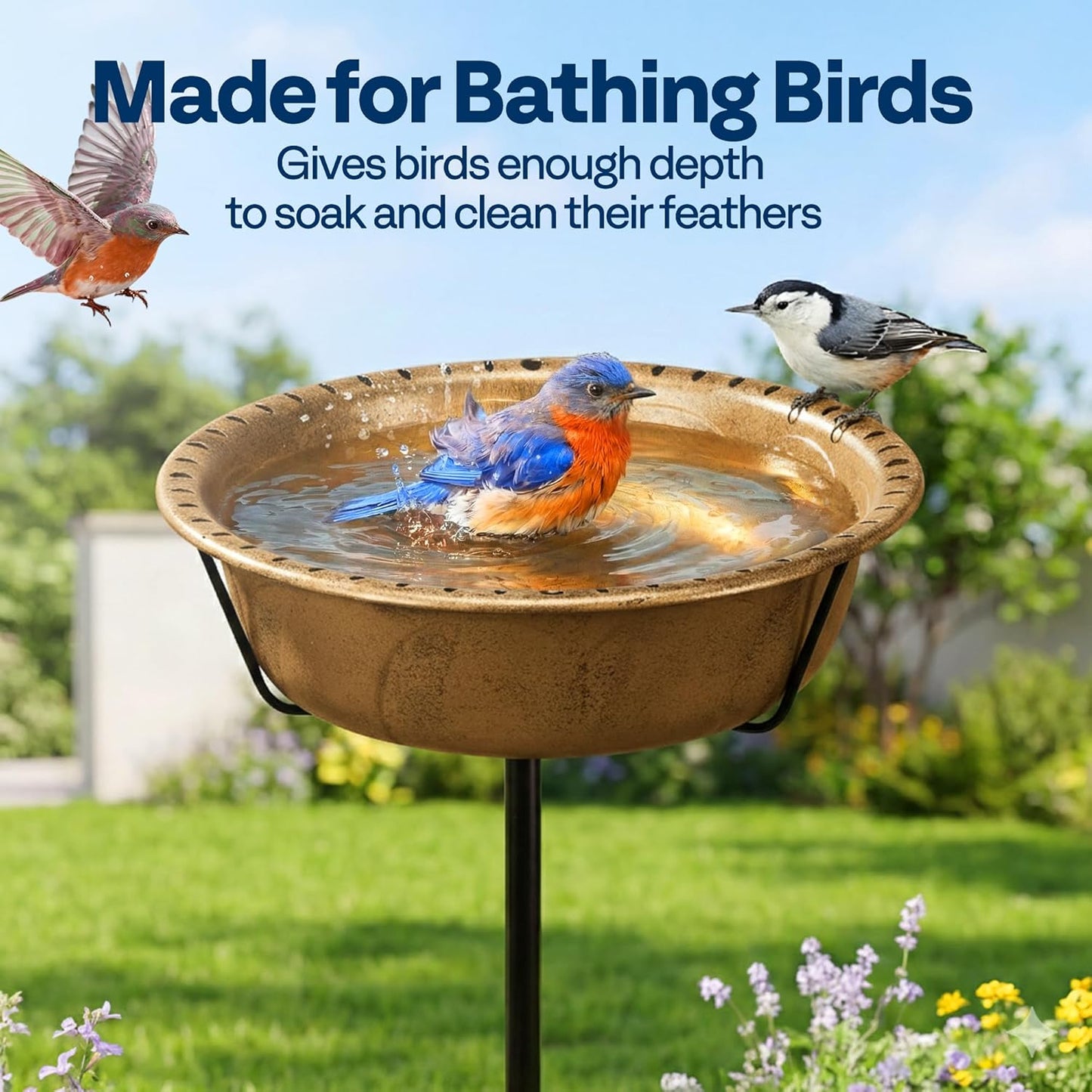 VIVOHOME Bird Bath for Outside, Outdoor 13'' Birdbath Bowl with Metal 