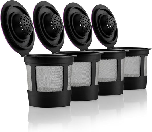 4 Black Reusable K Cups for Keurig Coffee Makers - Compatible with Keurig K-Classic, K-Select, K-Duo, K-Elite, K-Latte and K-Café