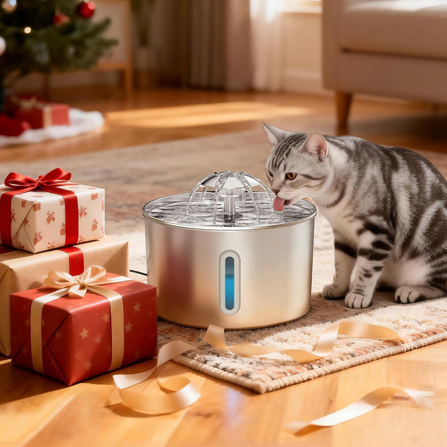 Cat Water Fountain Stainless Steel - 74oz/2.2L Pet Gift Dog Water Disp