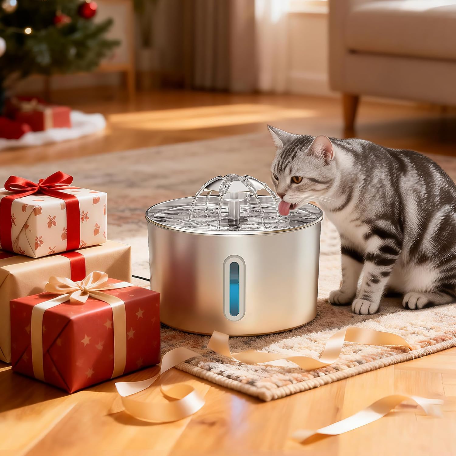 Cat Water Fountain Stainless Steel - 74oz/2.2L Pet Gift Dog Water Disp