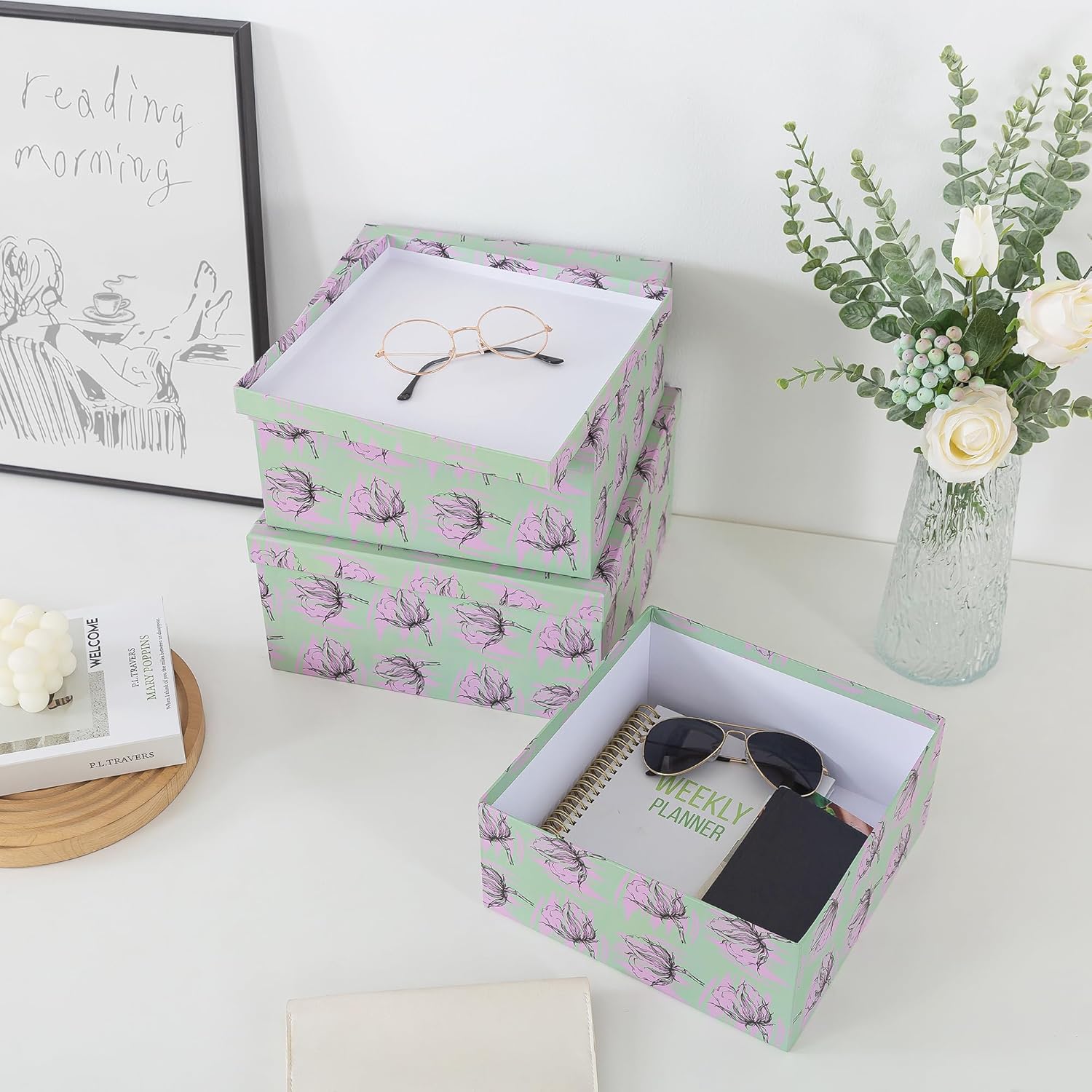 Soul & Lane Set of 3 Decorative Boxes with Lids, Square 11" x 11" Nest