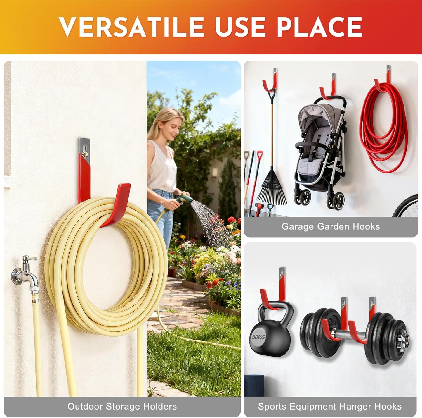1 Pack Heavy Duty Wall Mount Garage Hooks with Anti-Slip PVC Coating Iron Storage Hooks,Garage Hanger Utility Hooks Indoor Outdoor Organizer for Hanging Bike Ladder Garden Tool