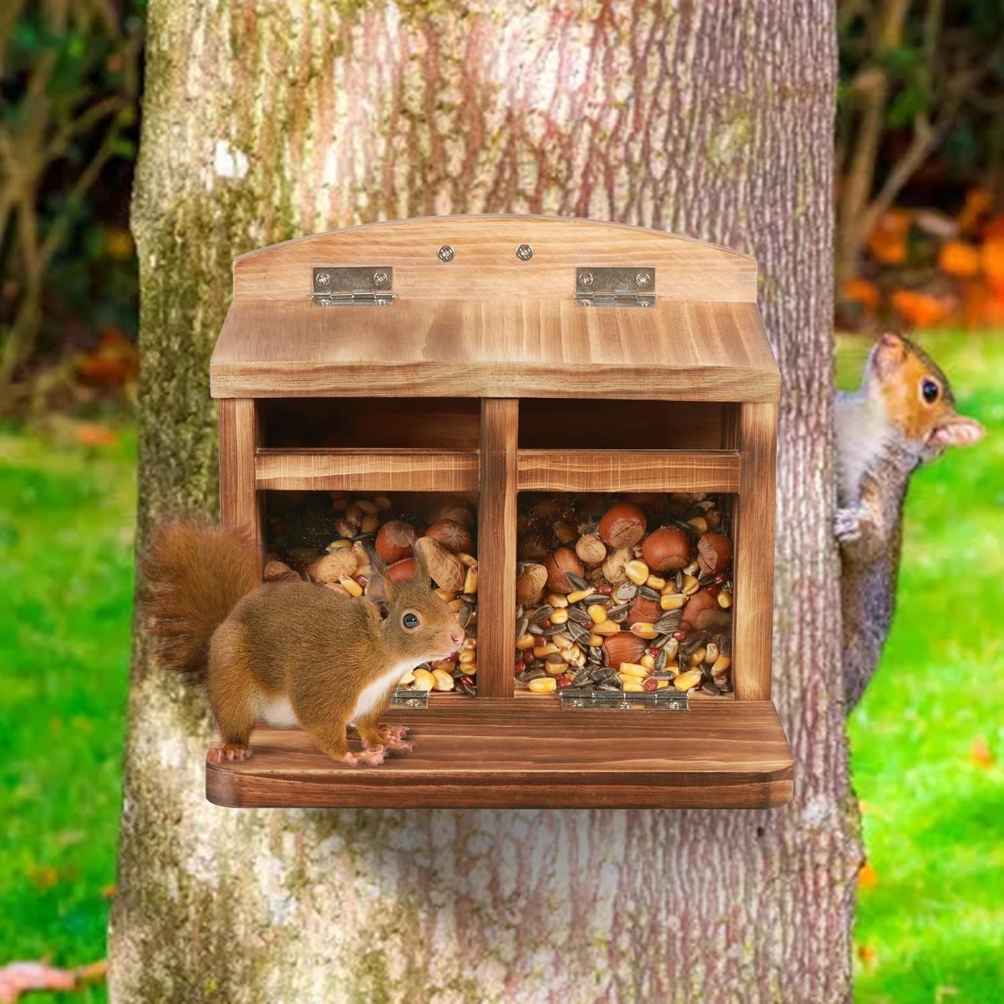 MIXXIDEA Large Squirrel Feeder House, Wooden Squirrel Feeders for Outs
