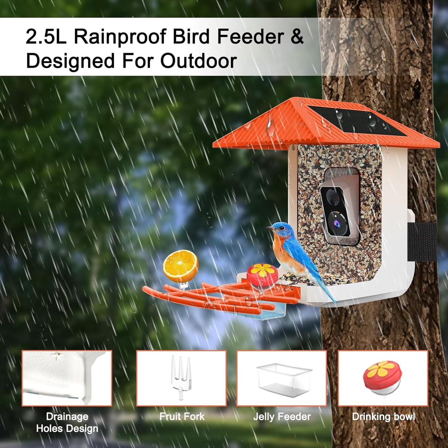 2.5K Smart Bird Feeder with Camera with AI Identify 10000+ Birds Speci