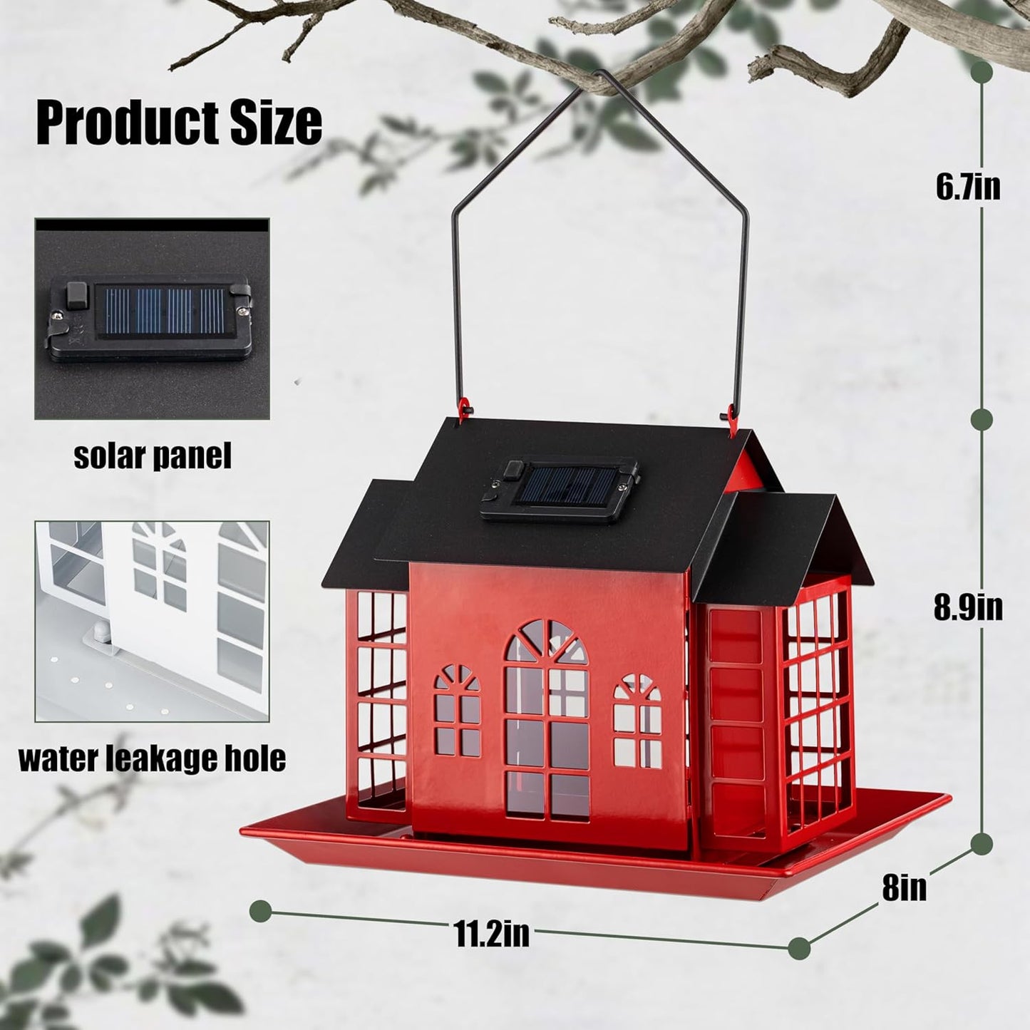 Solar Bird Feeder House for Outdoors Hanging, for Teens Women Grandma,Solar Metal Large Capacity Birdfeeders Hanging Outside,Cardinal Wild Large Bird Feeder with Suet Cages,Garden Decor