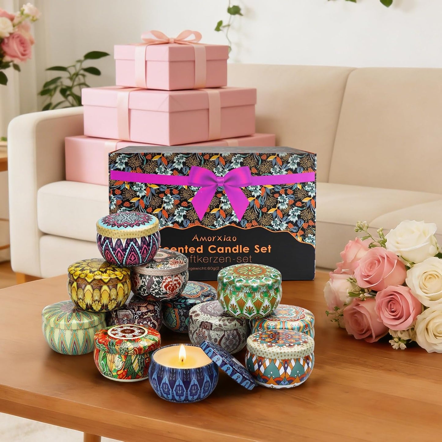 Scented Candles Gift Set,12 Pack Candles for Home Scented, 300 Hour Long-Lasting Soy Wax Aromatherapy Candle Set, Spring Home Refresh & Housewarming Gifts for Women