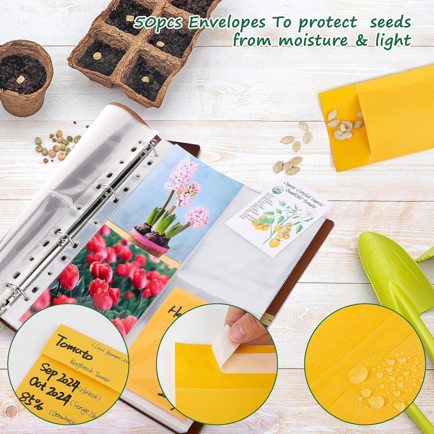 Seed Packet Organizer Binder, Garden Planner Packet with 25 Pack Clear