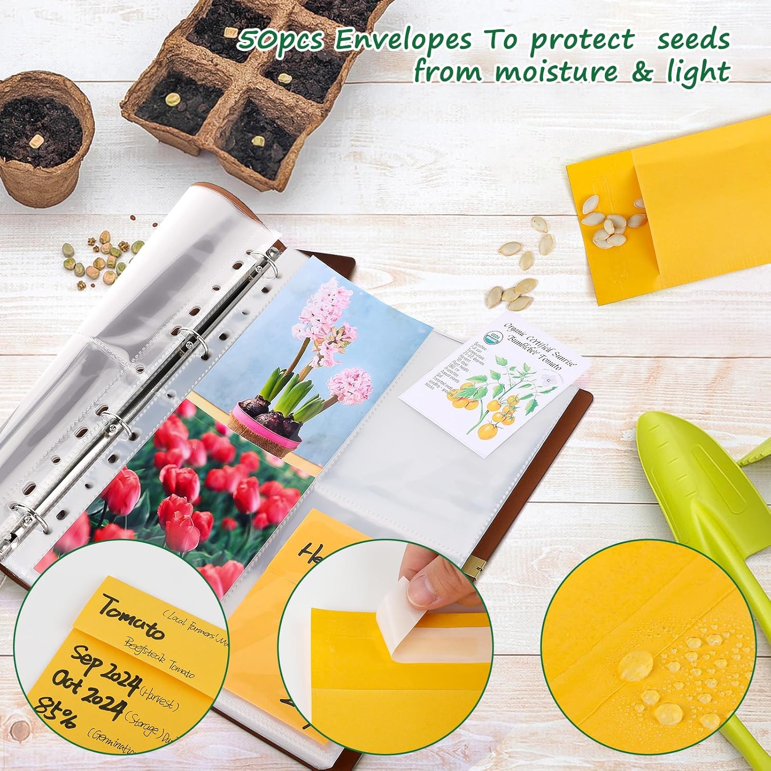 Seed Packet Organizer Binder, Garden Planner Packet with 25 Pack Clear