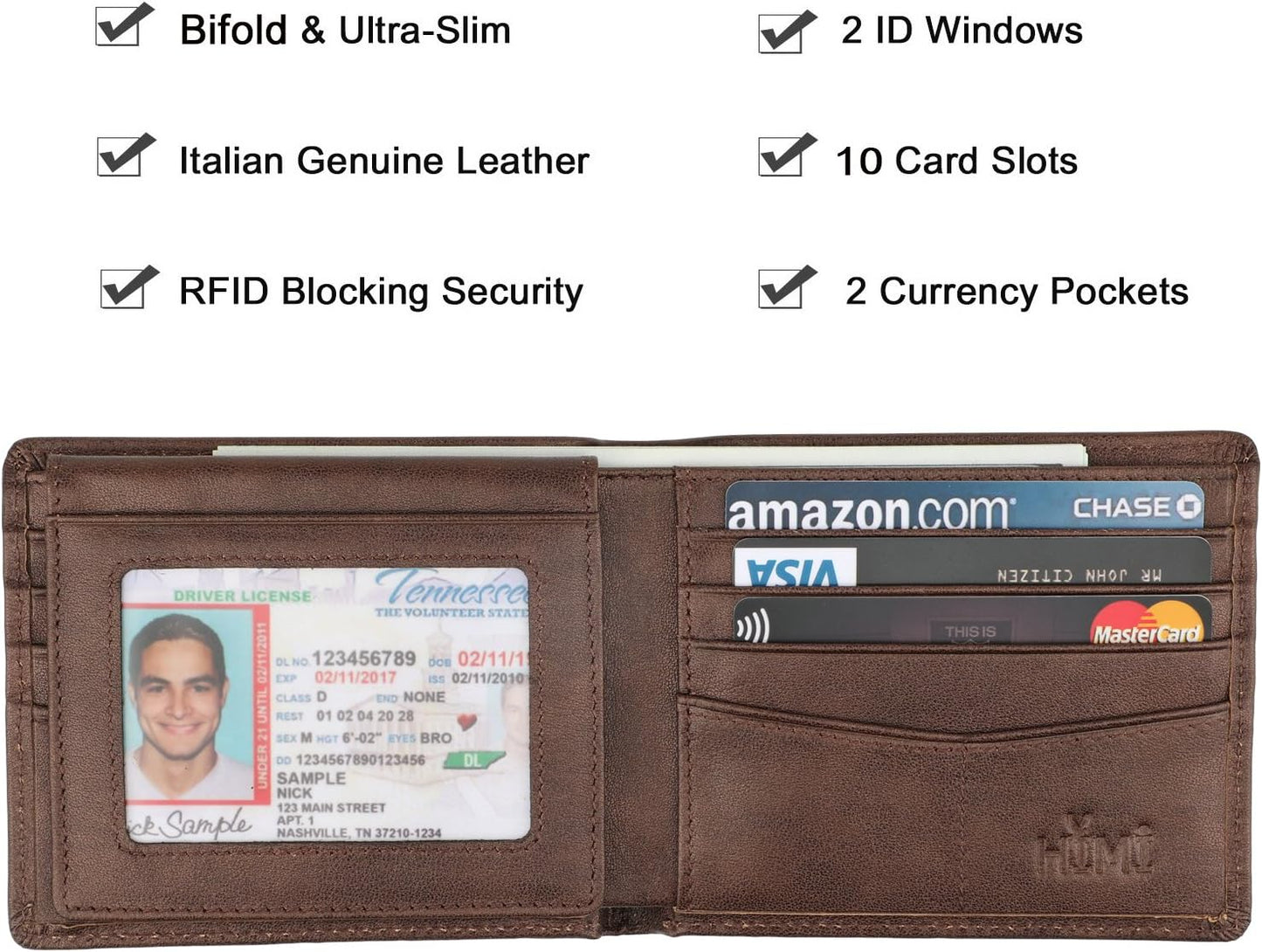 Wallet for Men-Genuine Leather RFID Blocking Bifold Stylish Wallet Wit