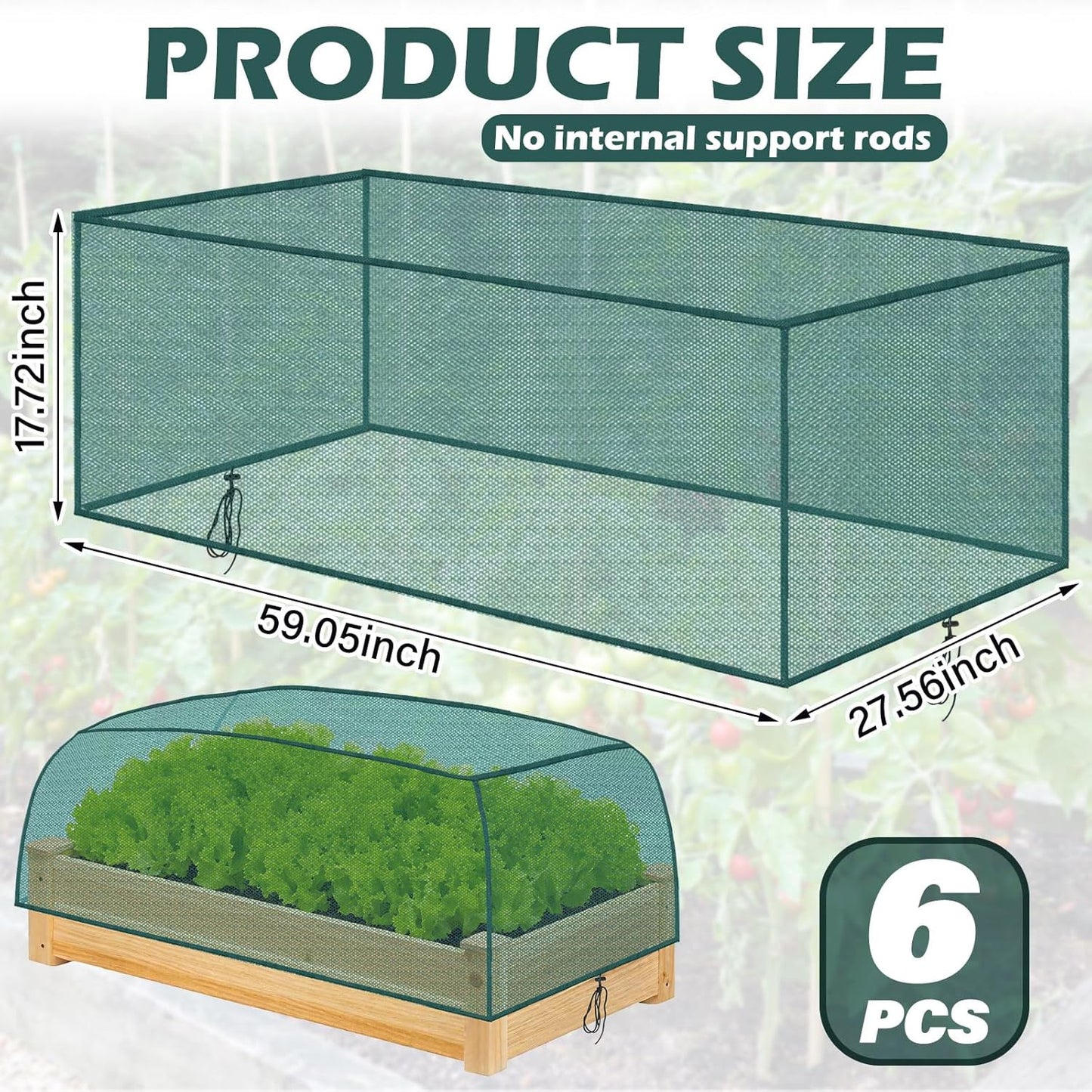 Qualirey 6 Pack Garden Netting for Raised Beds, 59" x 28" x 18" Mesh P