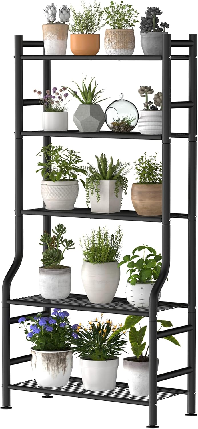 5-Tier Plant Stand Indoor Outdoor, 64" Tall Metal Ladder Shelf for Mul