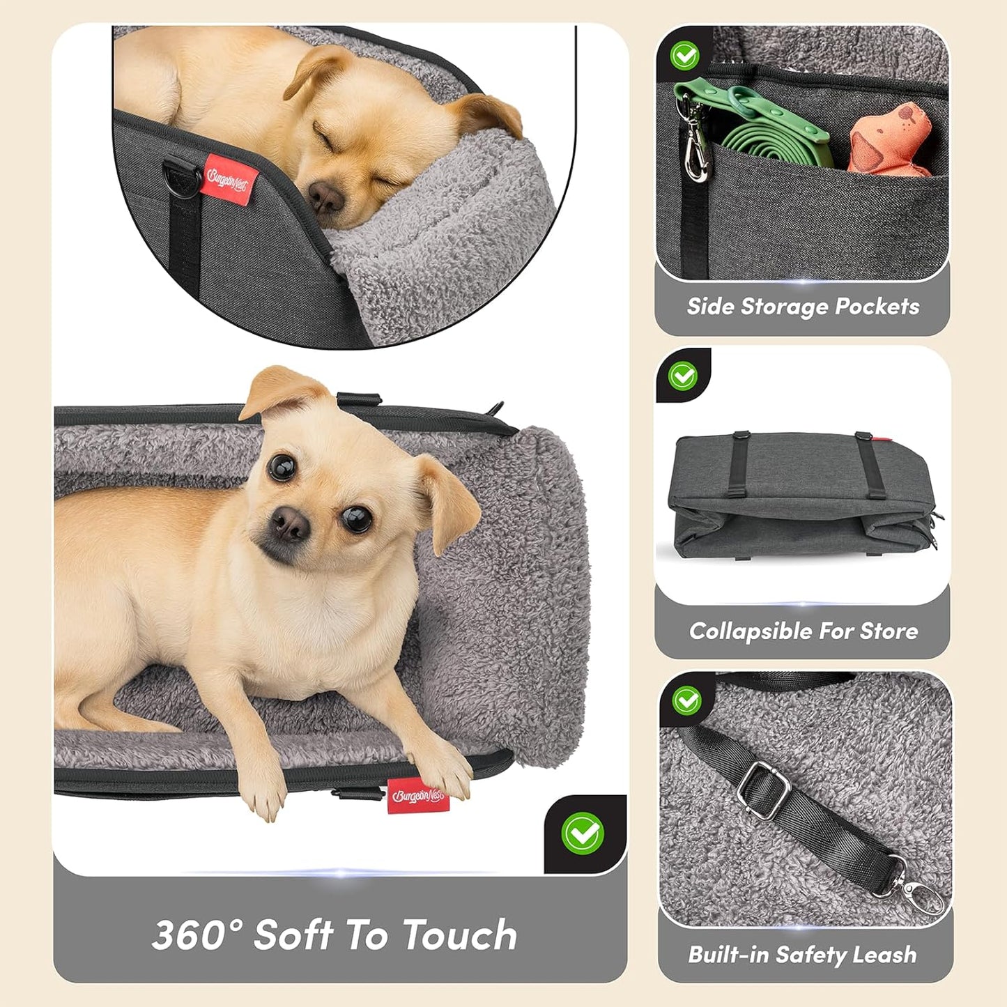 BurgeonNest Center Console Small Dog Car Seat - Portable Pet Cat Puppy