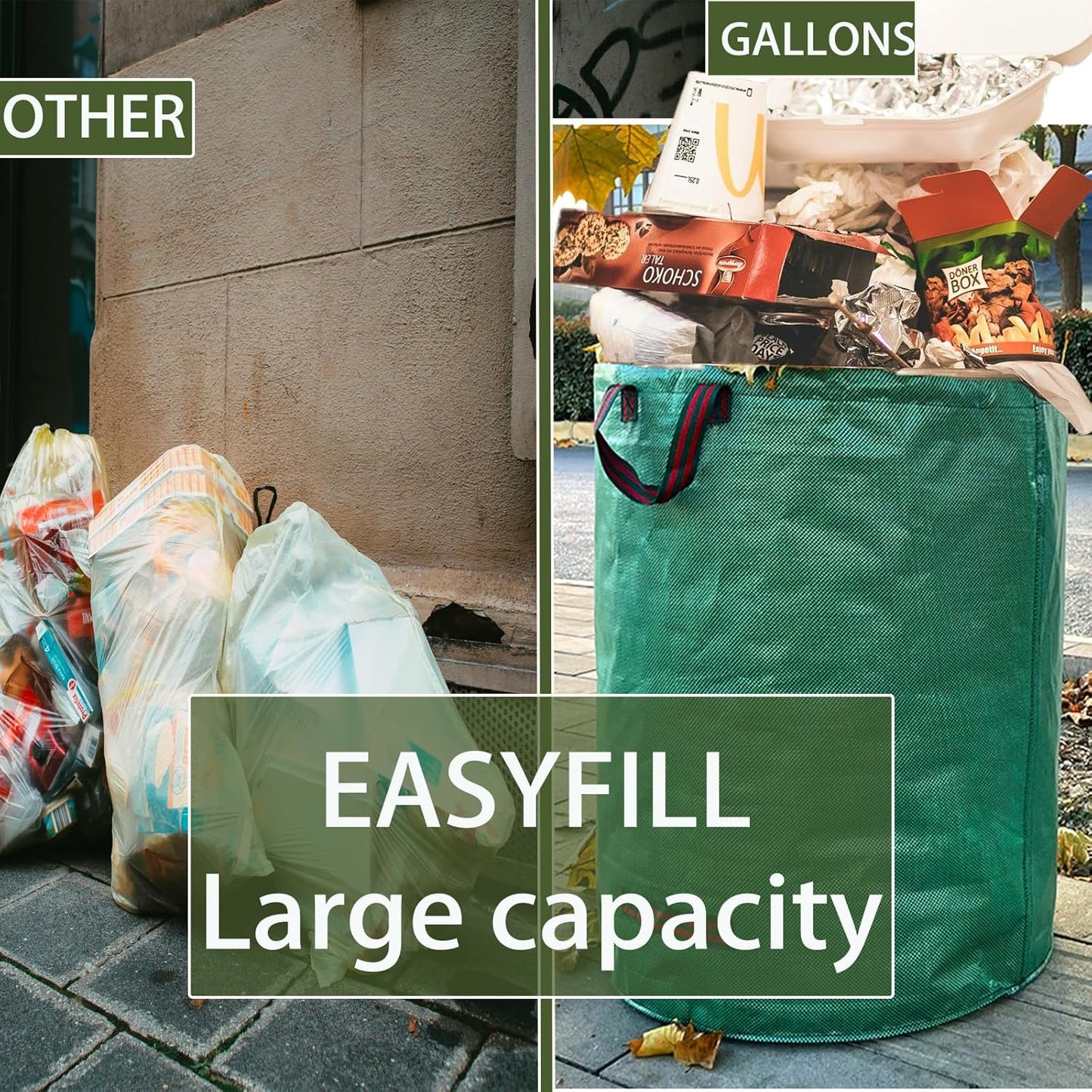 Professional 72 Gallon Heavy Duty Reusable Lawn & Leaf Bags - 26" x 30" Extra Large Gardening Trash Bags for Yard Waste, Pool, Patio, and Garden Debris - Durable Leaf Collection Bags
