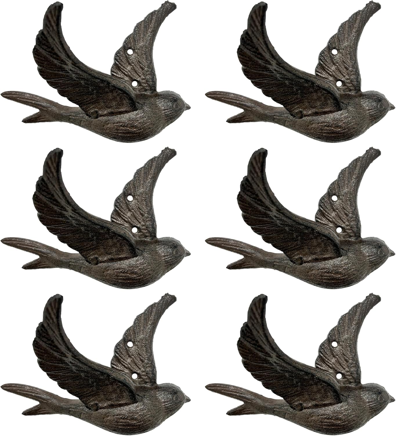 Cast Iron Flying Bird Wall Hooks (Set of 6) – Heavy-Duty Rustic Hooks 