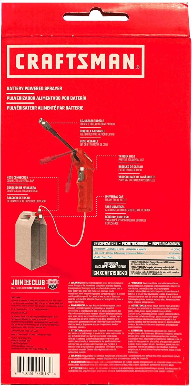 CRAFTSMAN Battery Powered Sprayer Wand (CMXCAFG190640) Easily Attaches