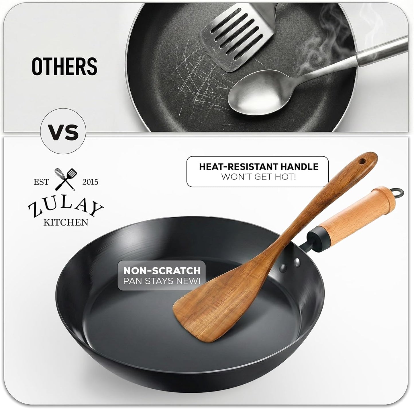 Zulay Kitchen 6 Piece Wooden Spoons for Cooking – Natural Teak Wooden 