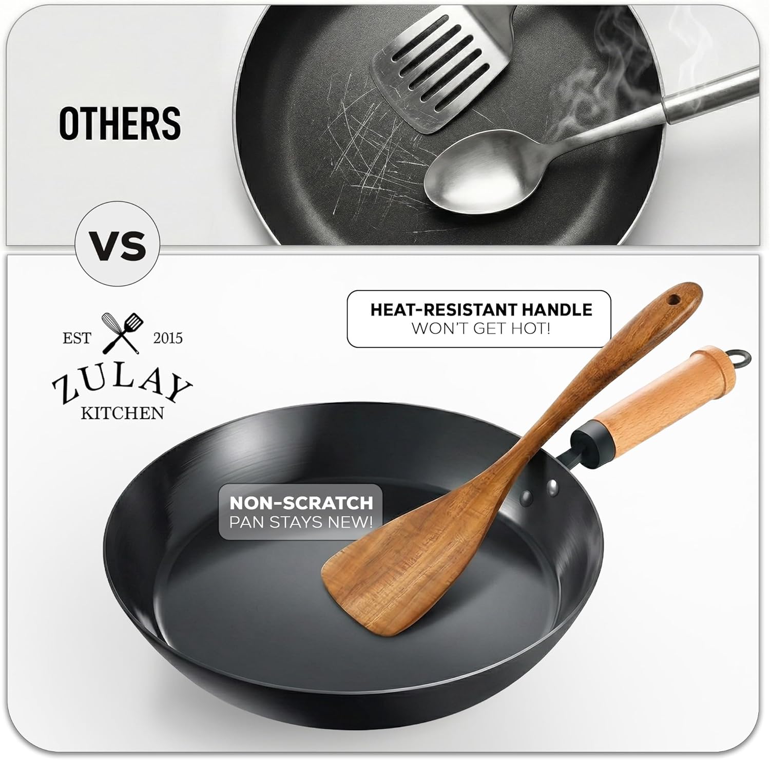 Zulay Kitchen 6 Piece Wooden Spoons for Cooking – Natural Teak Wooden 