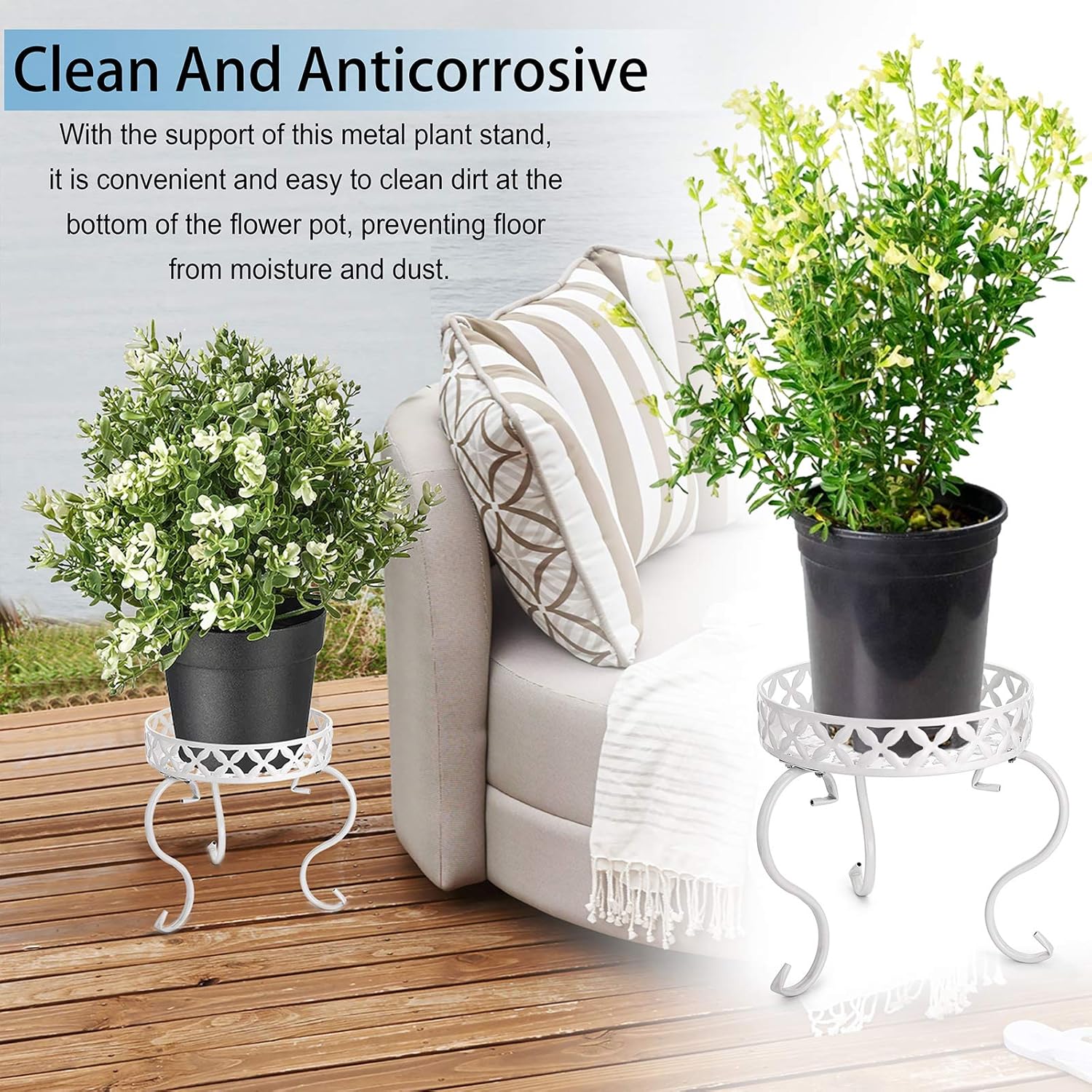 OwnMy Metal Round Plant Stand Rustproof Iron Flower Pot Holder, Indoor