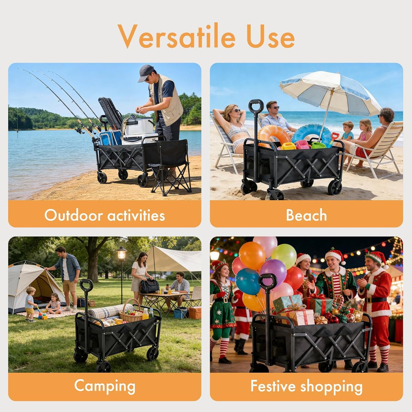 Wagons Carts Foldable,Portable Utility Shopping Cart with Wheels, 600D