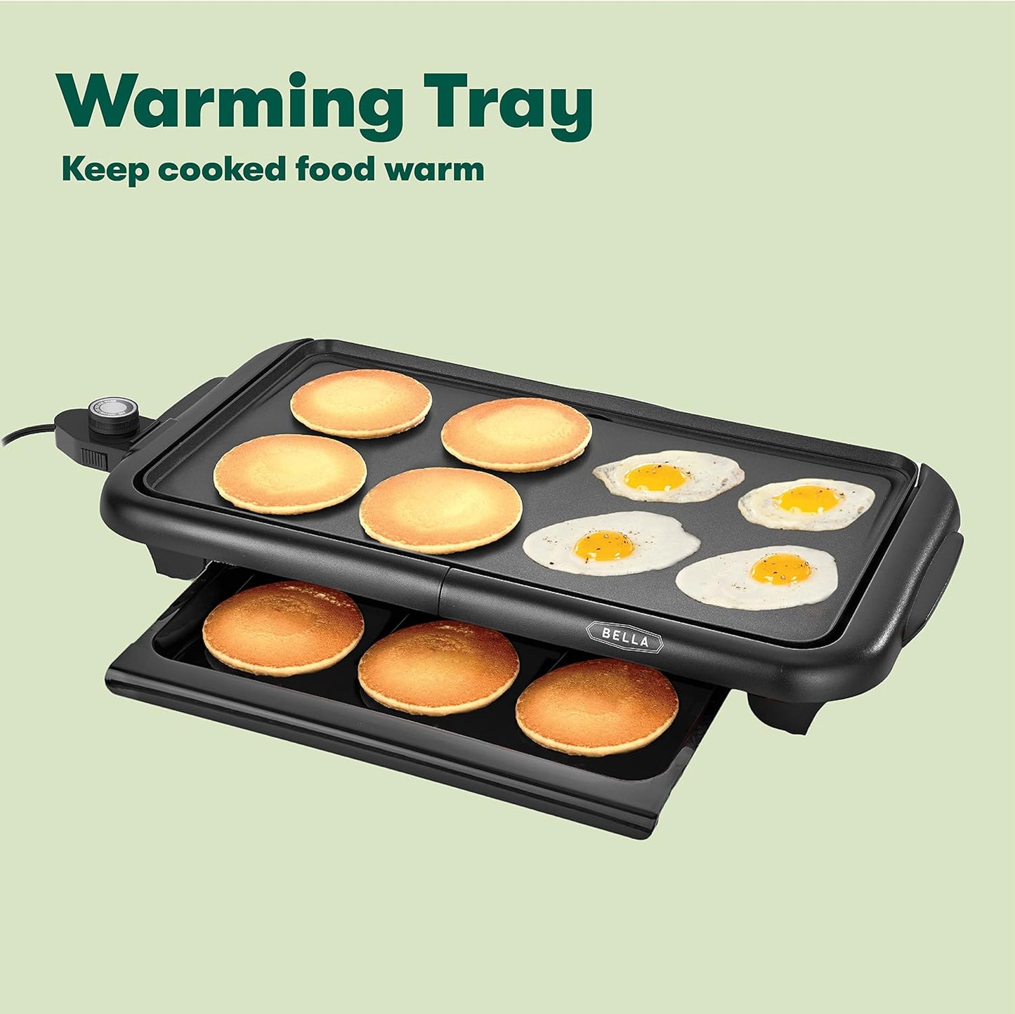 bella Electric Griddle with Warming Tray - Smokeless Indoor Grill, Non