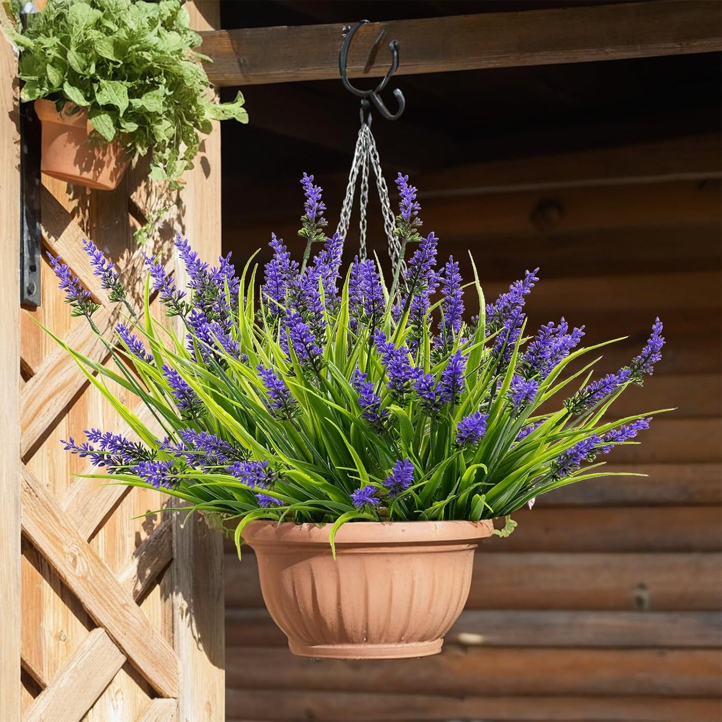24 Bundles Artificial Lavender，Plants, Outdoor Fake Plants Spring Grass with Flowers for Pot UV Resistant Garden Decor for Garden Patio Hanging Planter Pathway Front Porch Purple