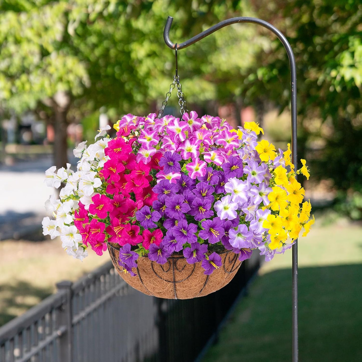 Artificial Flowers for Outdoors Fake Plants Outside Decoration, 20 Bundles White Silk Petunia with Eucalyptus UV Resistant Realistic Faux Flowers for Outdoor Planters Garden Balcony Yard Porch Patio