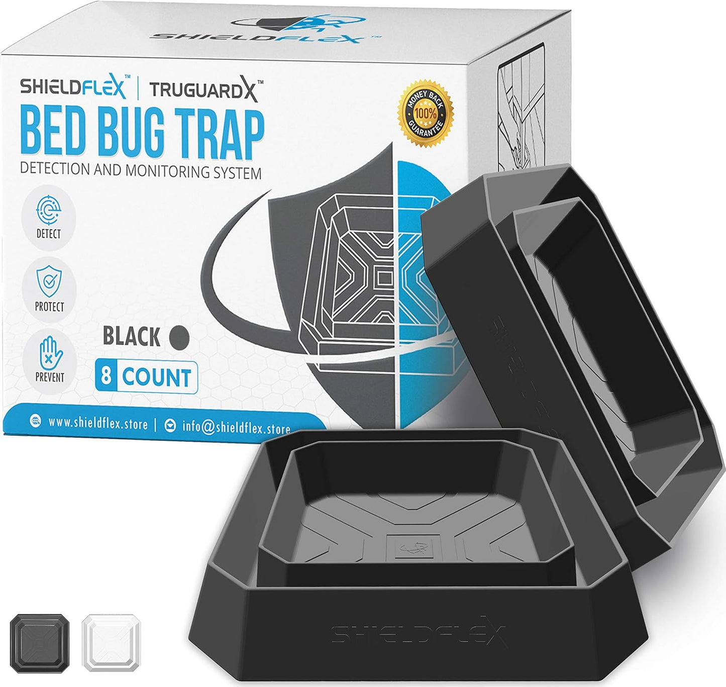 Bed Bug Trap — 8 Pack | TruGuard X Bed Bug Interceptors (Black) | Eco 