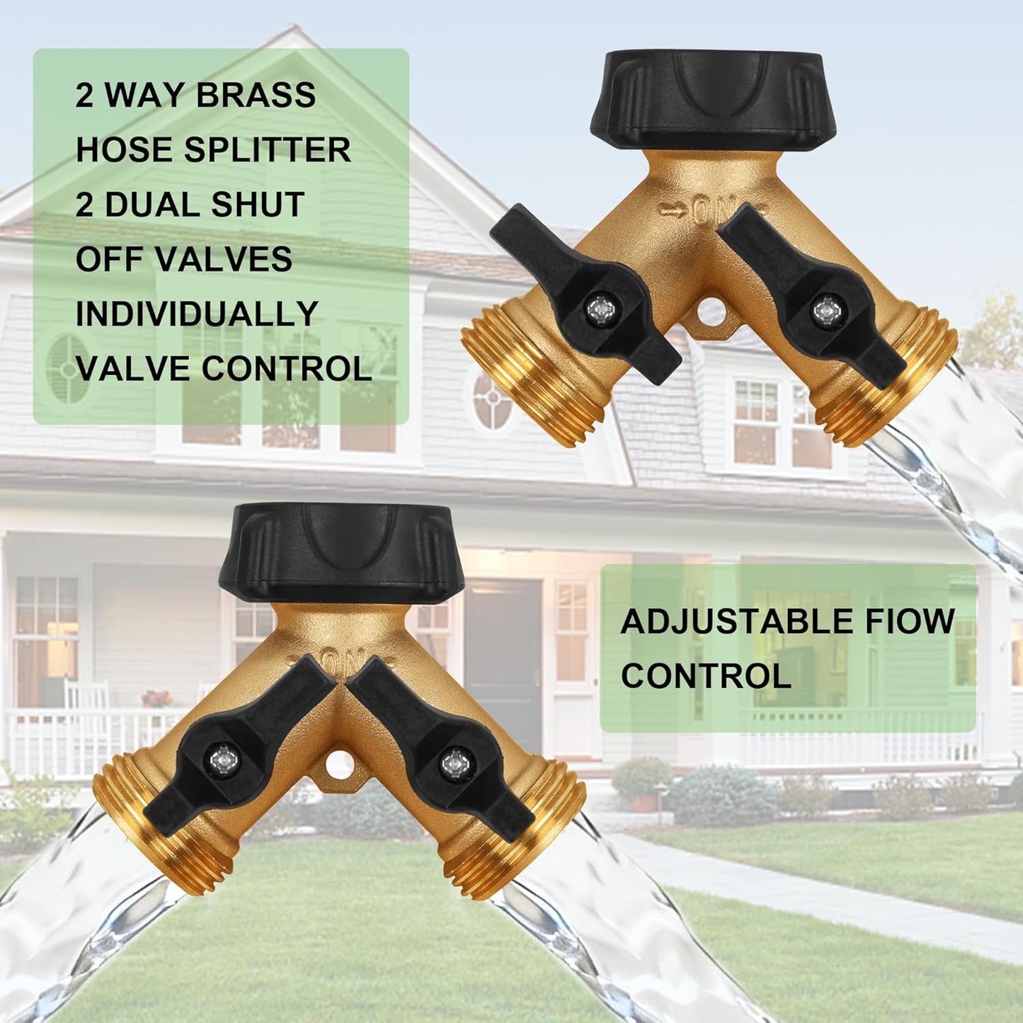 Biswing Garden Hose Splitter 2 Way, Heavy Duty Brass Connector Tap Spl