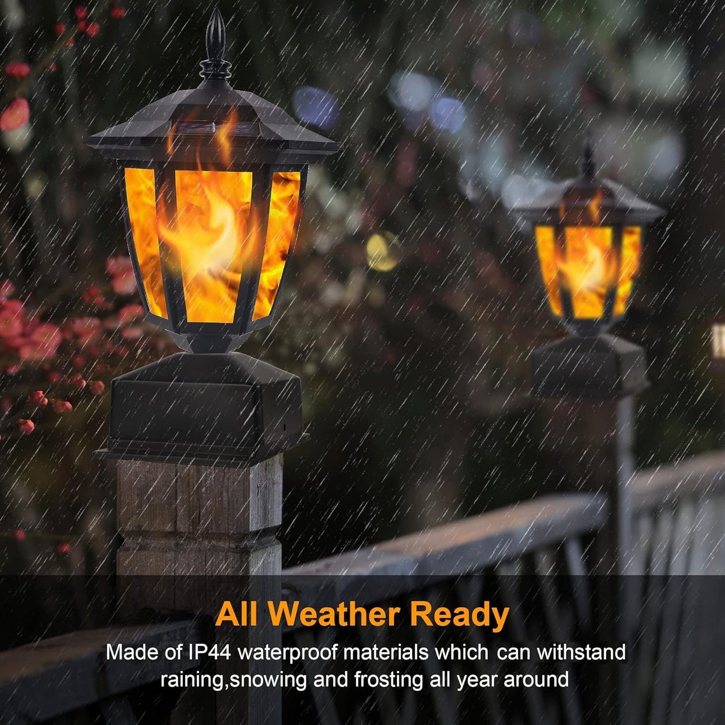 Dynaming Solar Flame Post Lights Outdoor, Solar Powered Lamps Fence Po