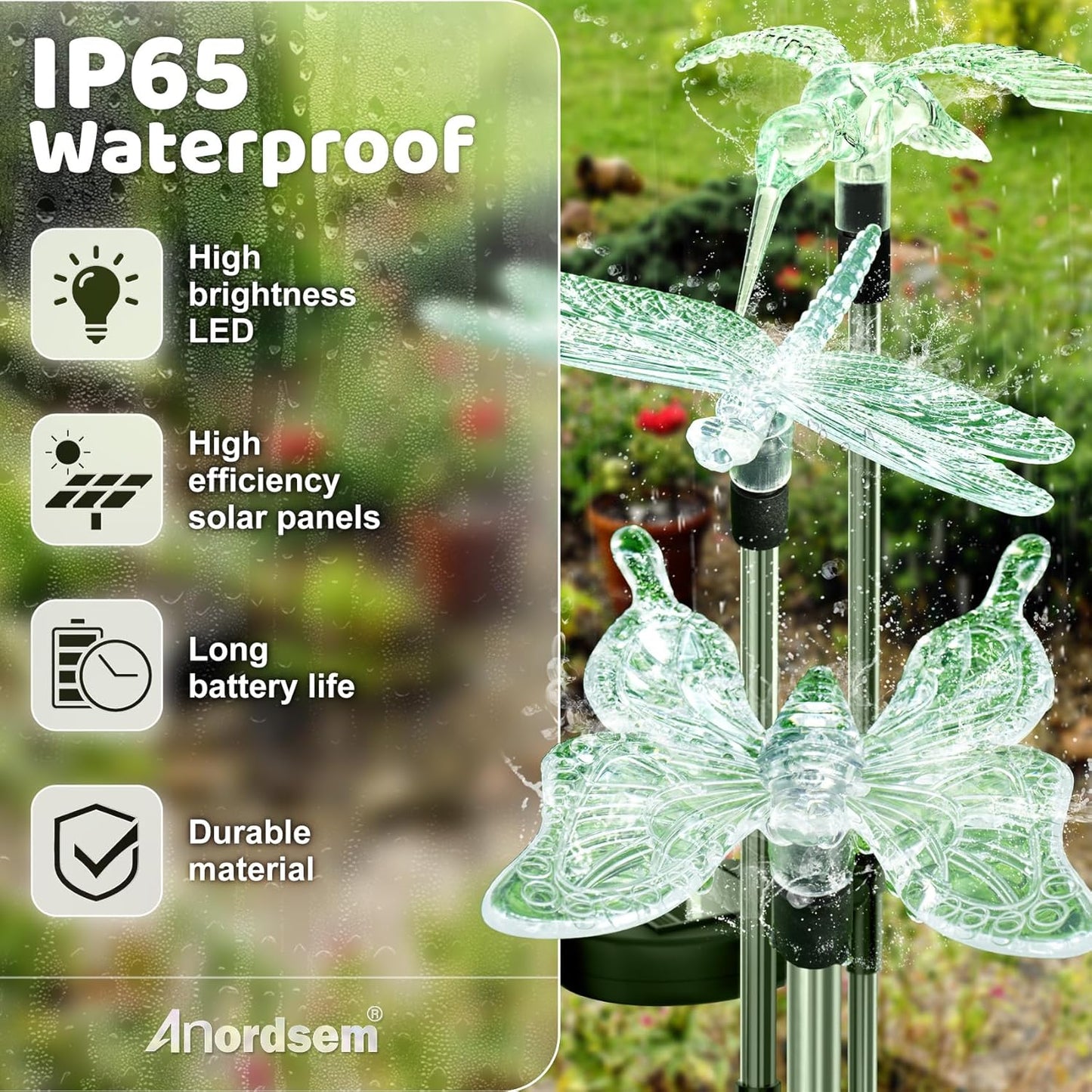 Anordsem Solar Garden Lights Outdoor: 6 Waterproof PVC Insect Stake Li