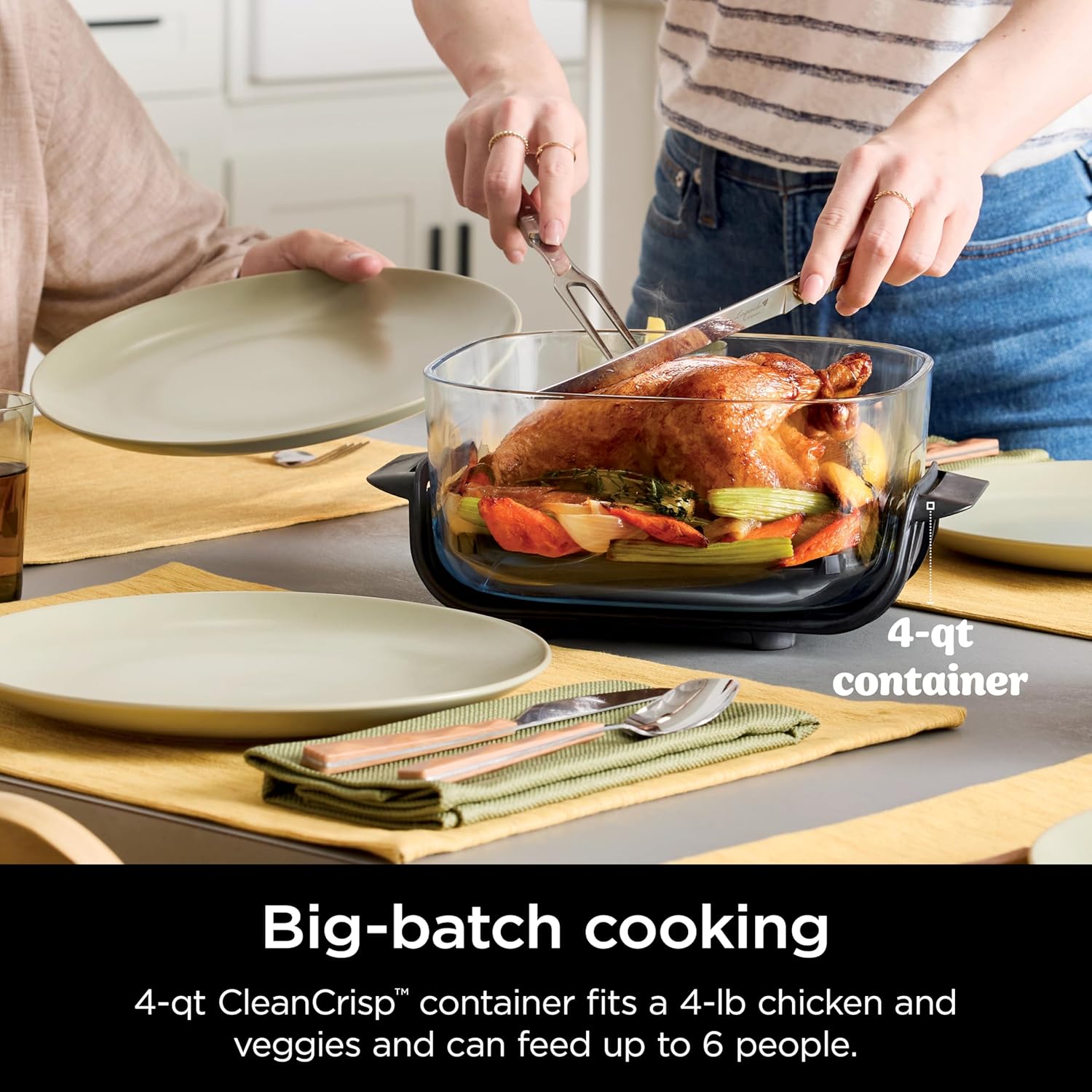 Ninja Crispi 5-in-1 Glass Air Fryer | 450°F, Nontoxic, 4QT & 6-Cup Con