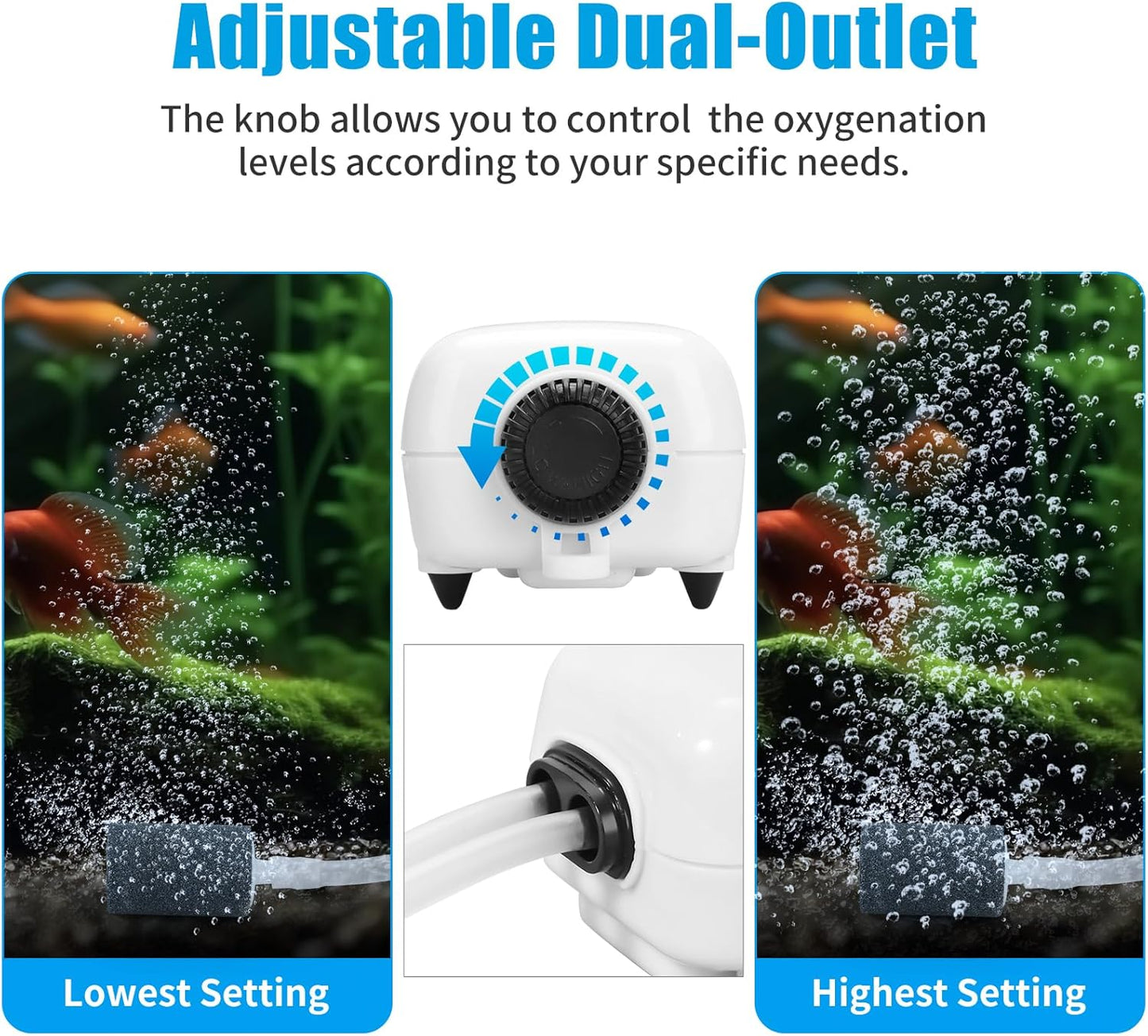 AQUANEAT Aquarium Air Pump for 20-210 Gallon Tank, Fish Air Bubbler, H