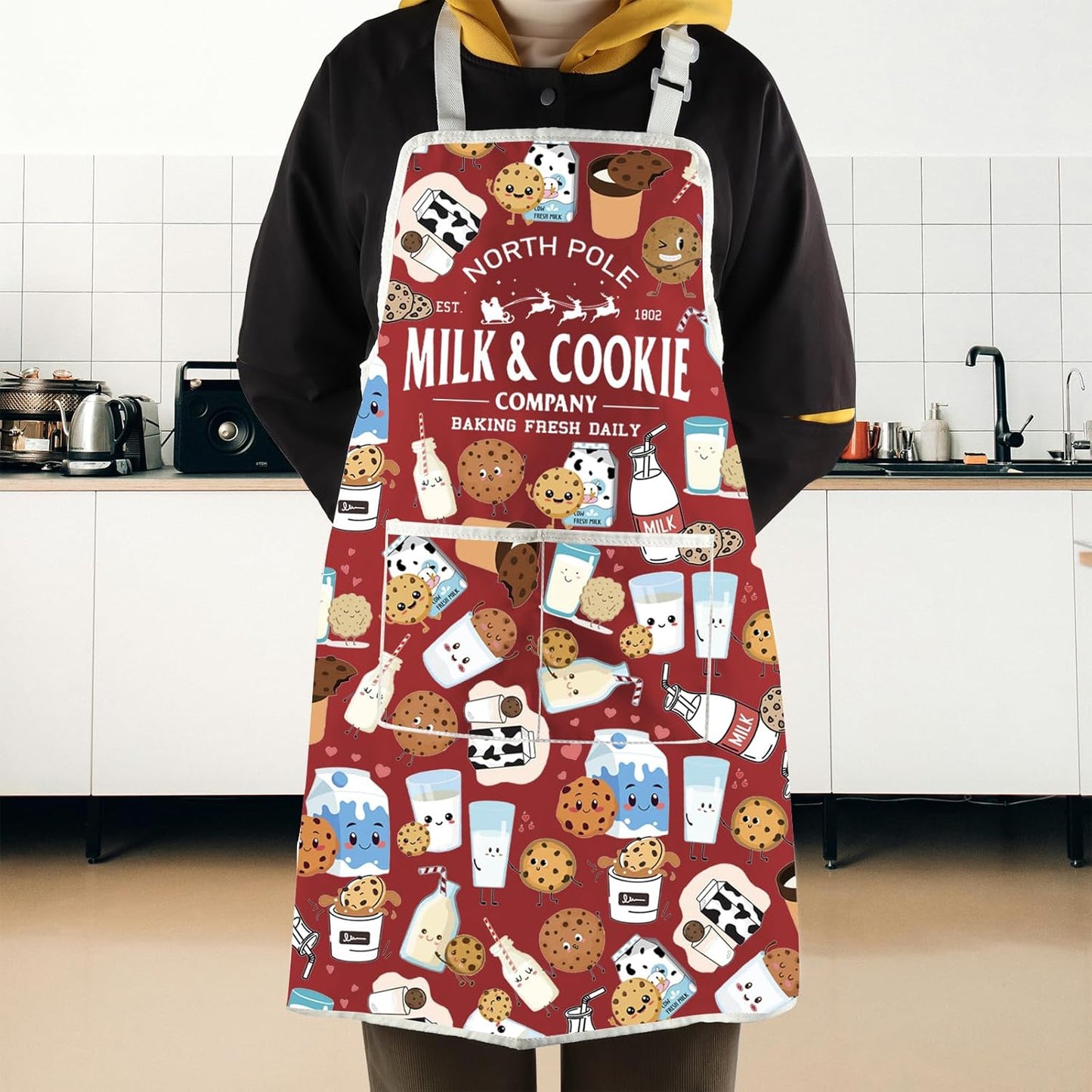 WCGXKO North Pole Christmas Baking Kitchen Apron Funny Xmas Gift Farmhouse Christmas Gift