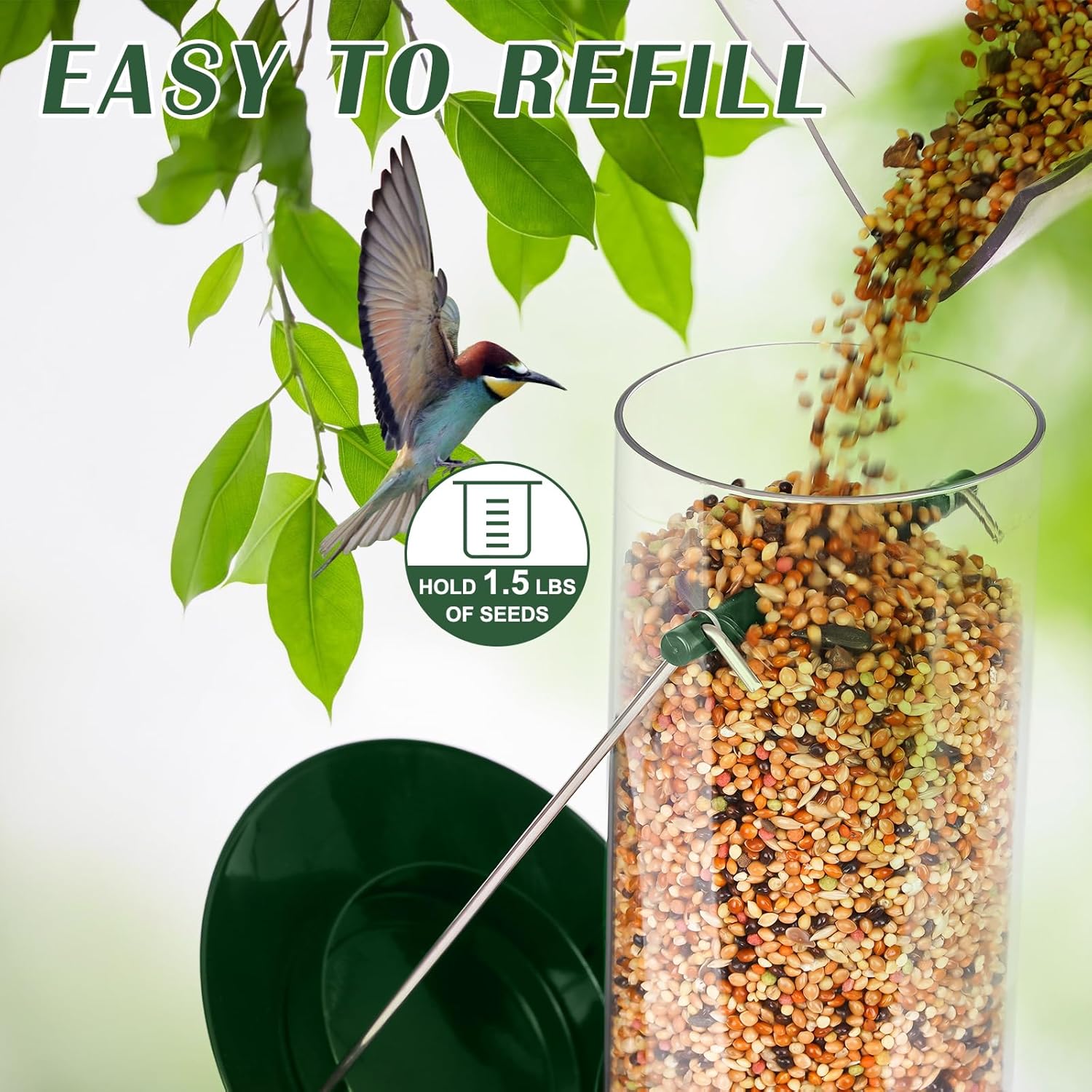 FEED GARDEN Metal Bird Feeder - 6 Port Tube Feeder for Outdoors, Heavy